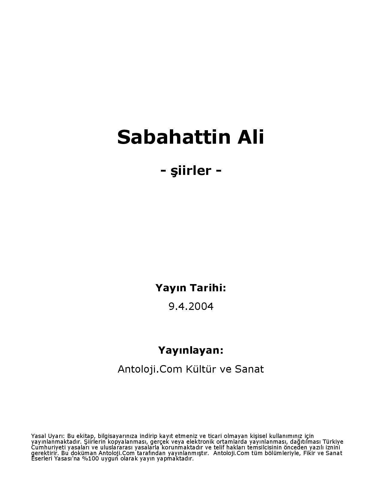 SABAHATTIN ALI   "ŞIIRLER"