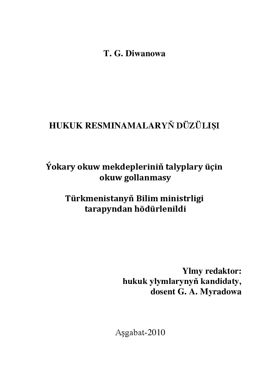 DIWANOWA T~HUKUK RESMINAMALARYŇ DÜZÜLIŞI 2010`TDU