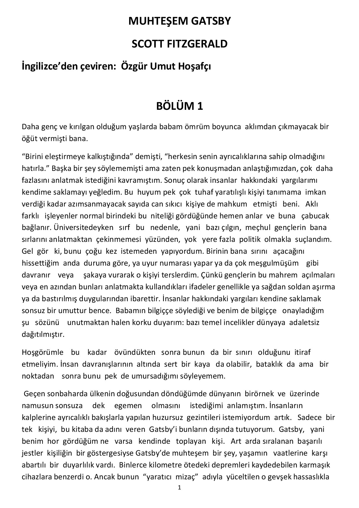 F. SCOTT FITZGERALD MUHTEŞEM GATSBY