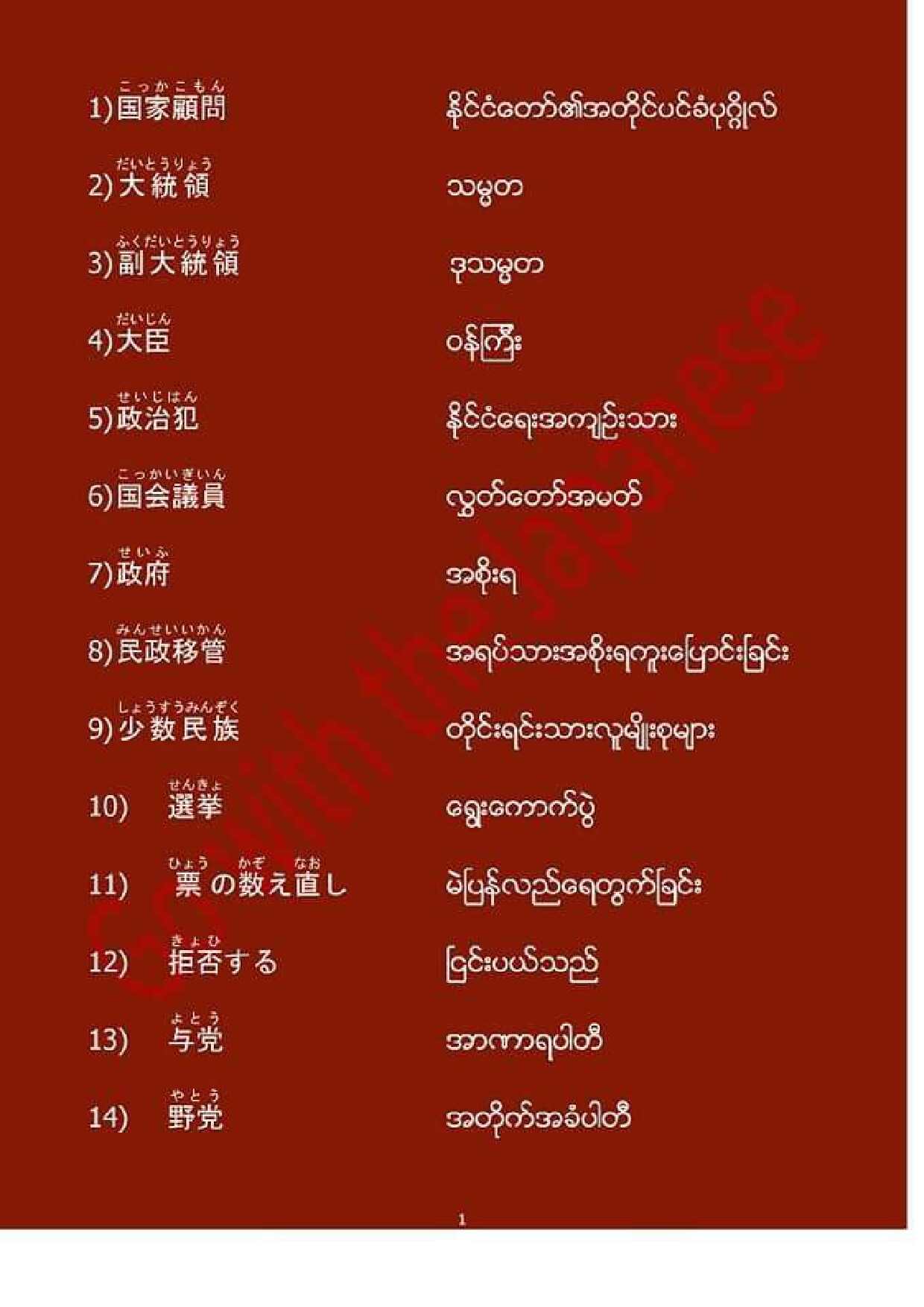 နိုင်ငံရေး Vocab