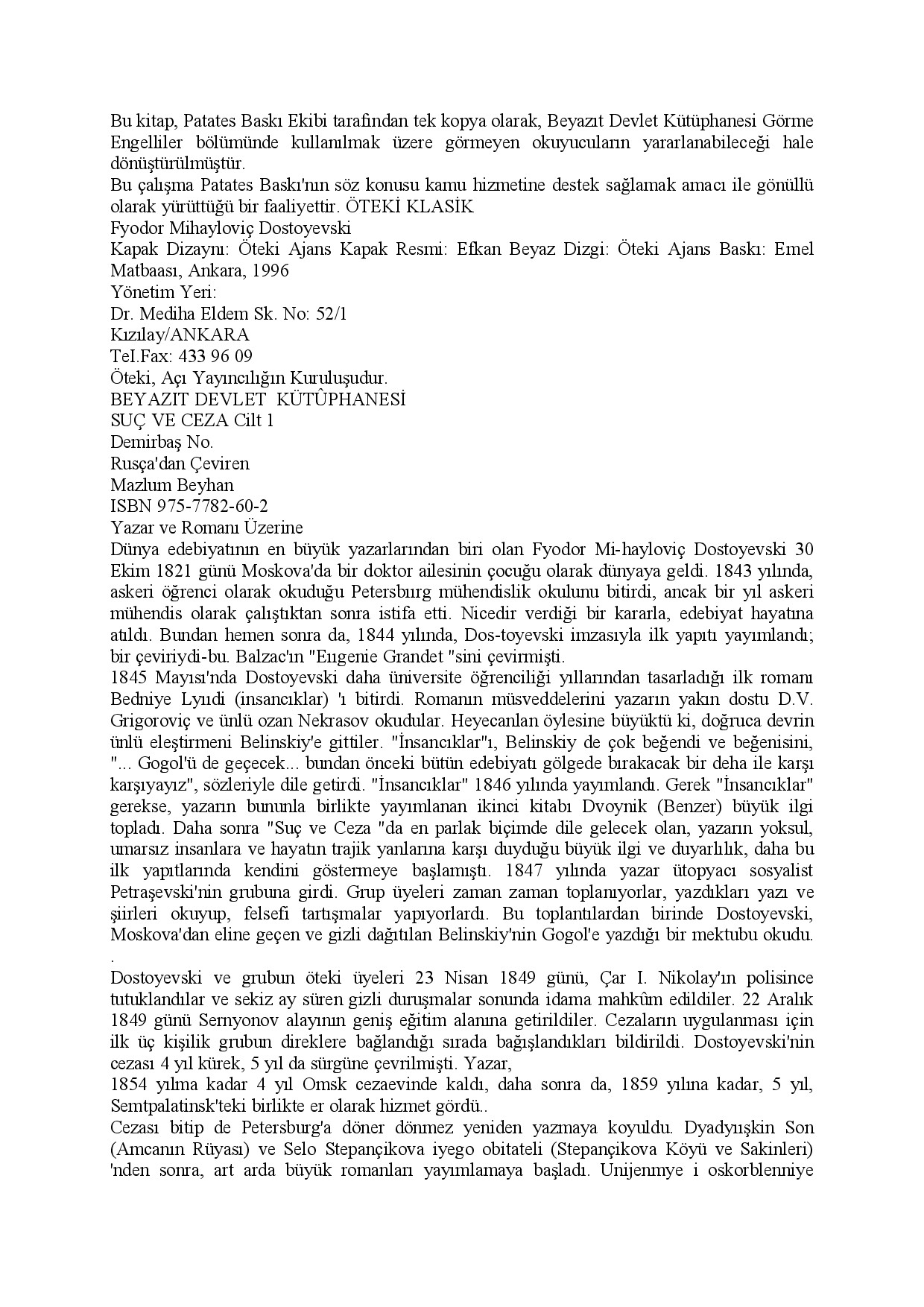 FYODOR DOSTOYEVSKI   SUÇ VE CEZA
