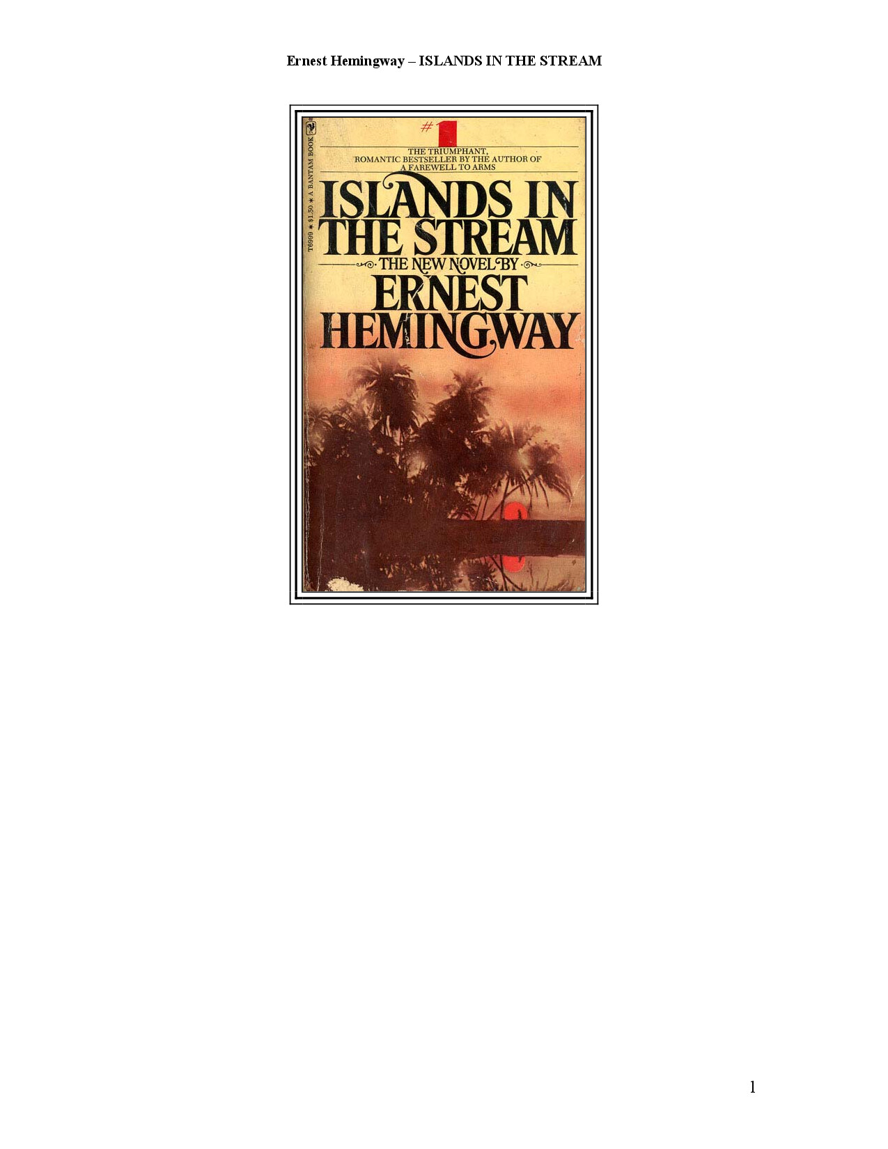 ISLANDS IN THE STREAM  BY  ERNEST HEMINGWAY