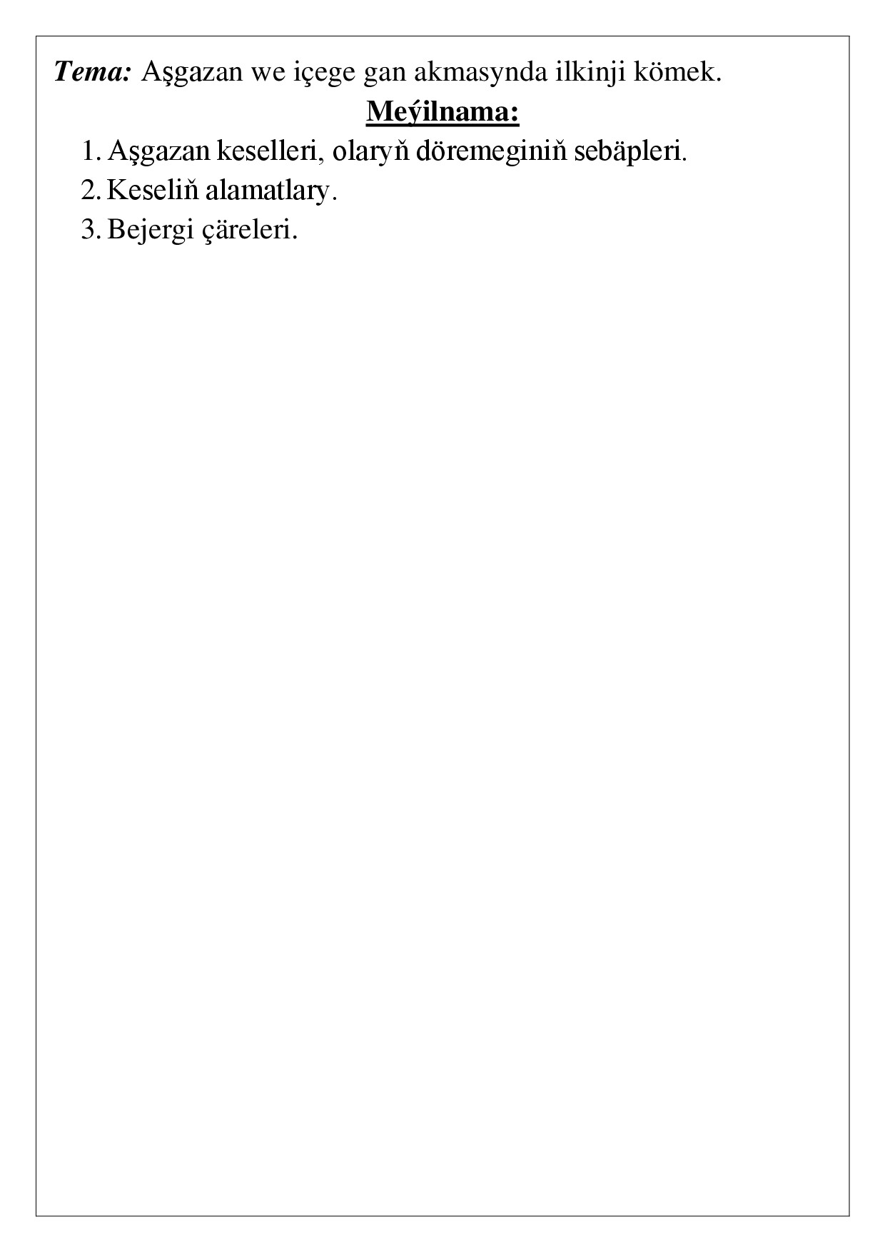 REFERAT AŞGAZANYŇ BAŞ KESELI