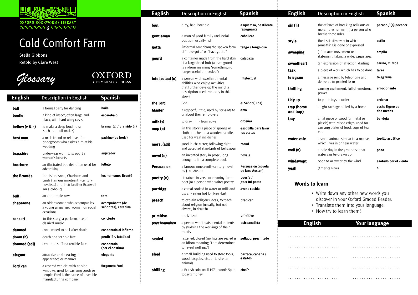 COLD COMFORT FARM GLOSSARY