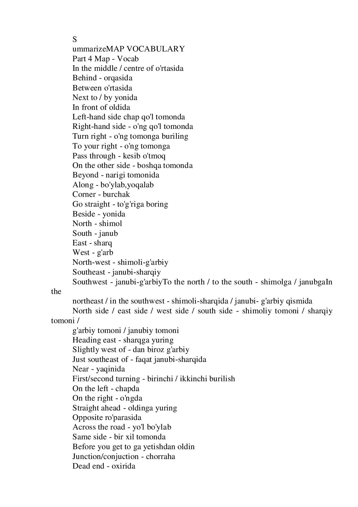 MAP VOCABULARY
