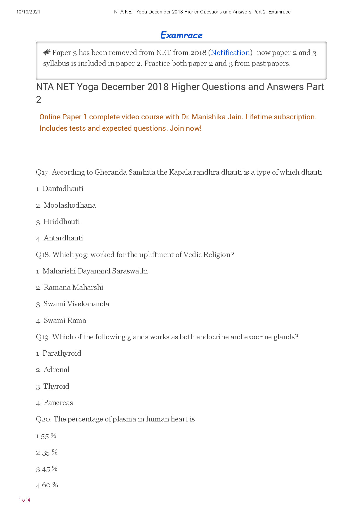 NTA NET YOGA DECEMBER 2018 PART 2