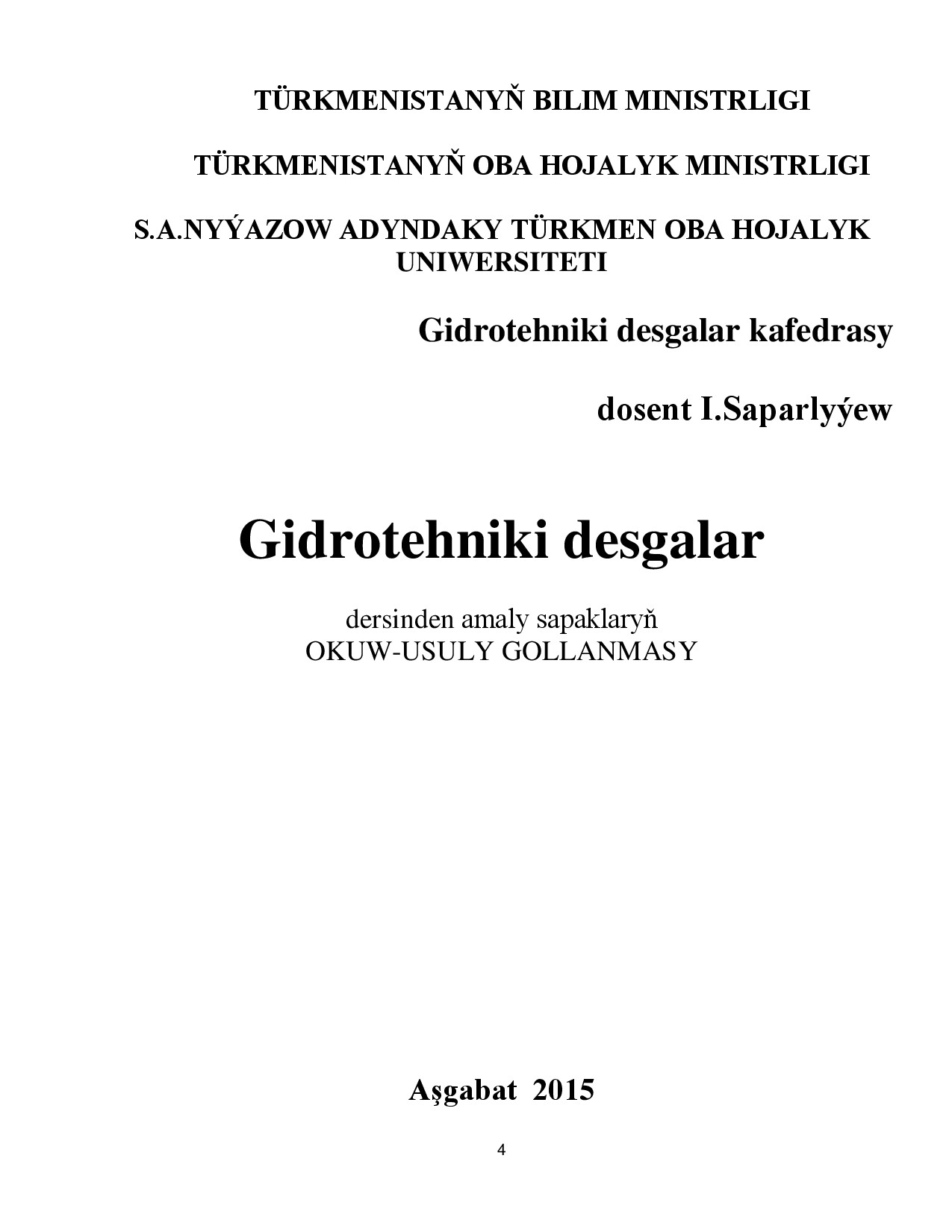 1. GIDROTEHNIKI DESGALAR AMALY 2015 T