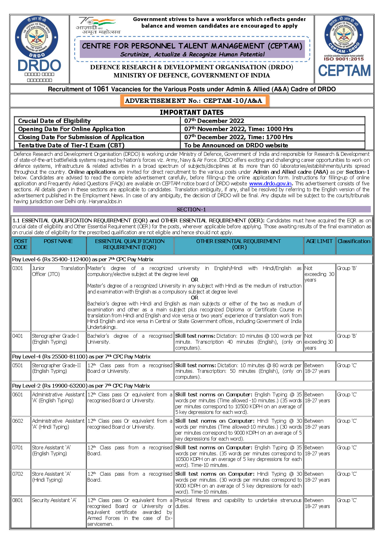 DRDO CEPTAM 10 AA NOTIFICTAION (1)