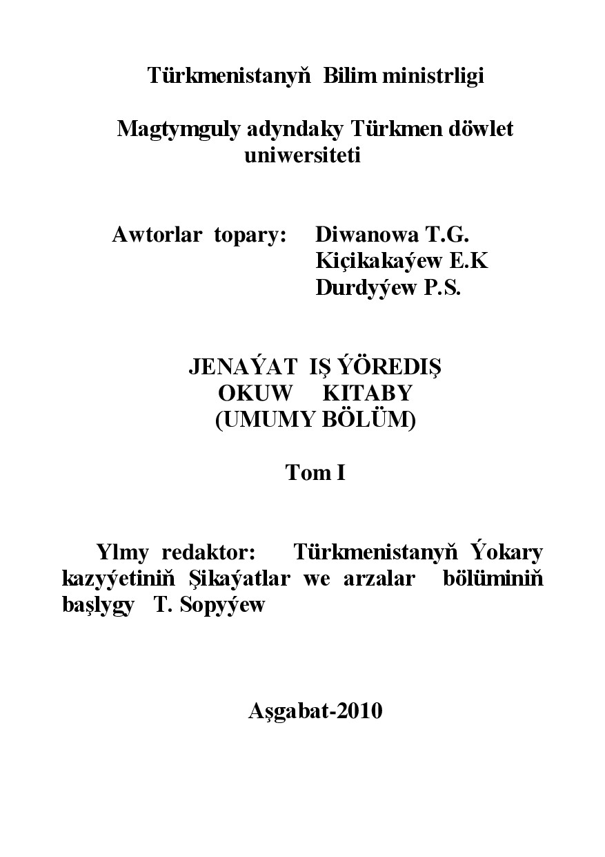 DIWANOWA T~JENAÝAT IŞ ÝÖREDIŞ I 2010`TDU