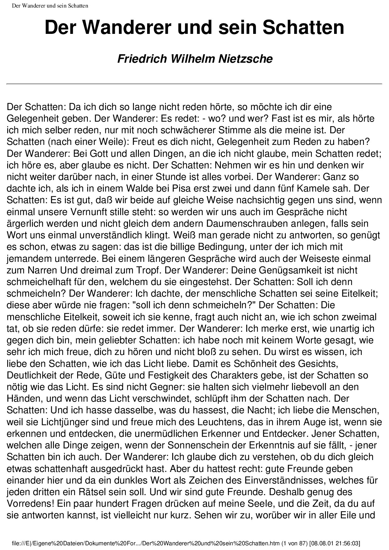 DER WANDERER UND SEIN SCHATTEN