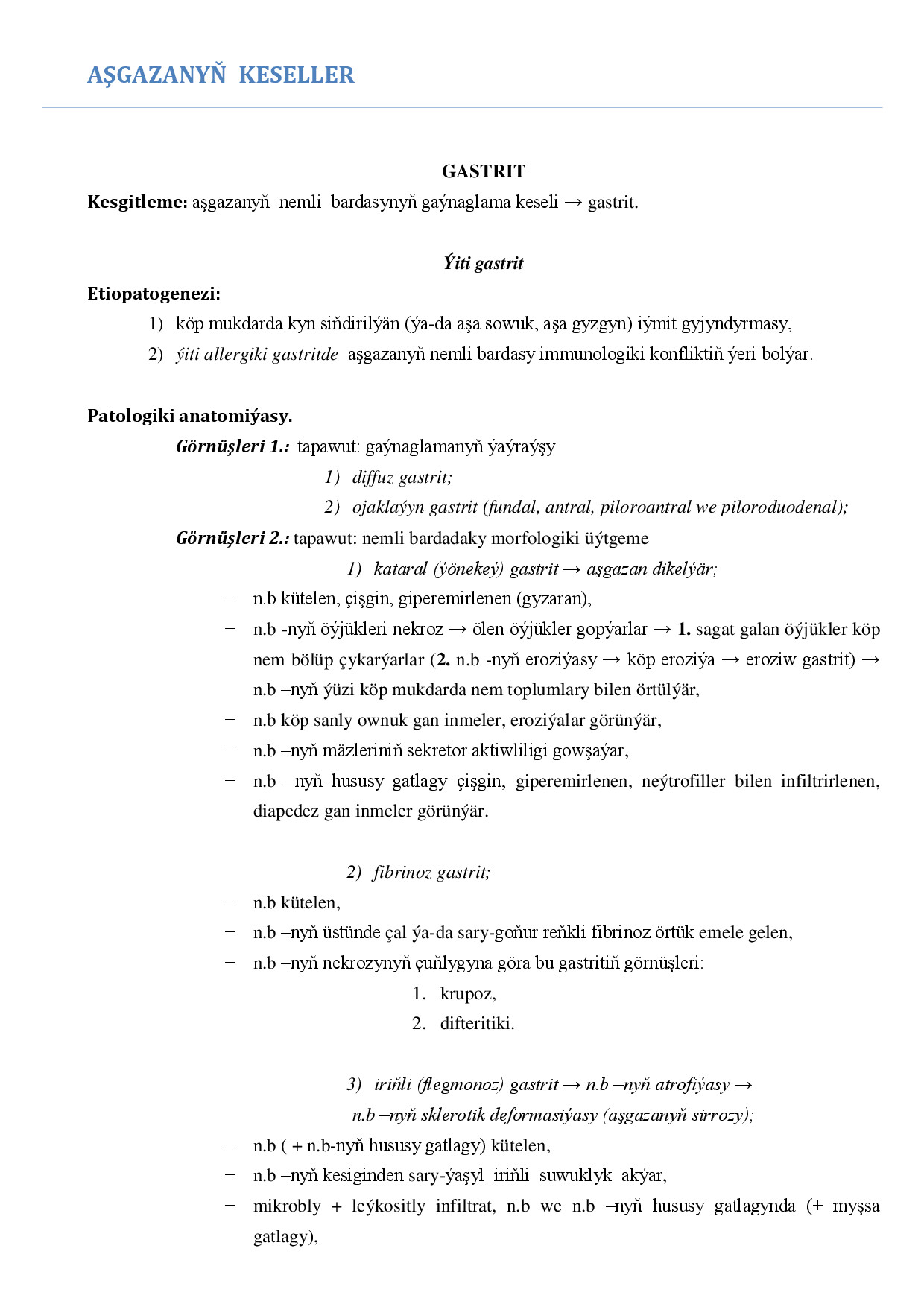 REFERAT AŞGAZANYŇ  KESELLER