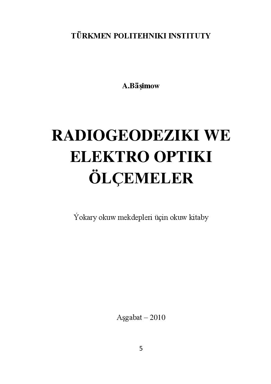 RADIOGEOFIZIKI WE ELEKTRO OPTIKI ÖLÇEMELER