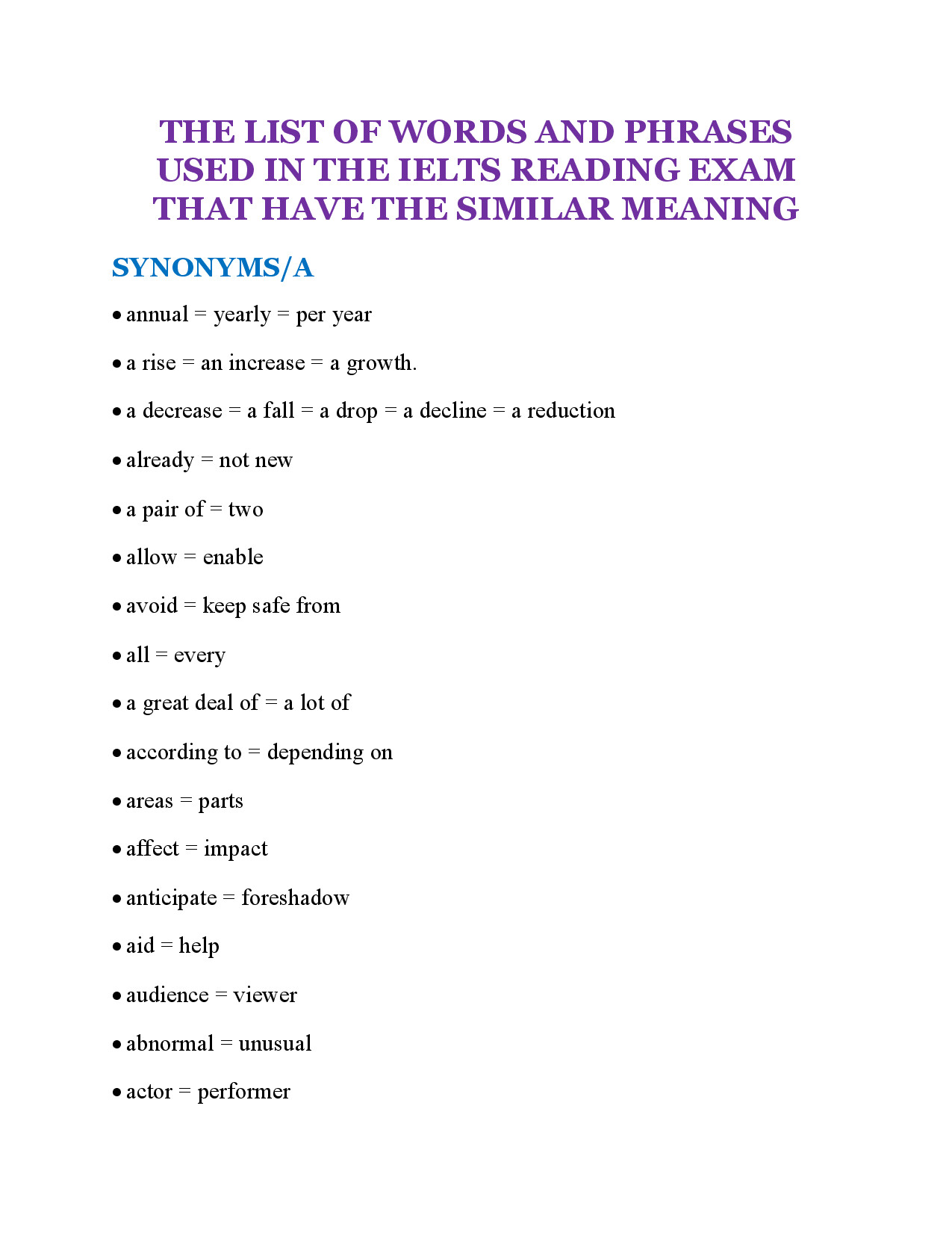 VOCABULARY FOR READING