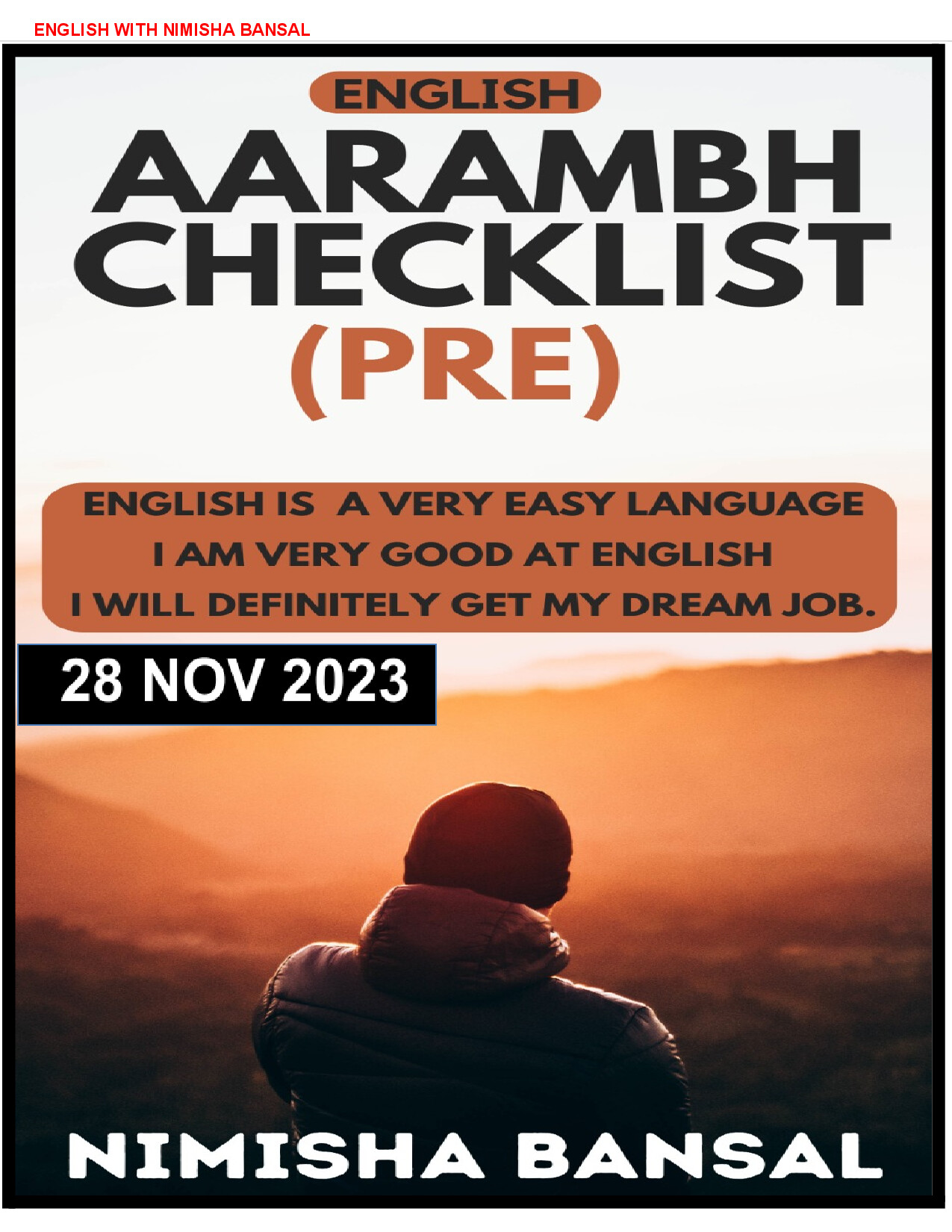 English Pre Aarambh Checklist By Nimisha Mam 28 Nov 2023 Docx