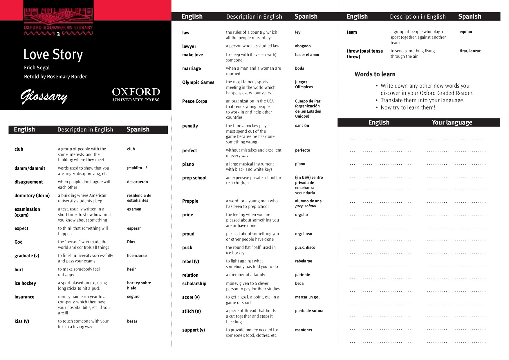 LOVE STORY GLOSSARY