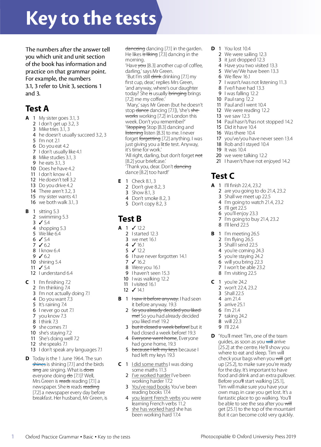 BASIC TESTS KEY 2019