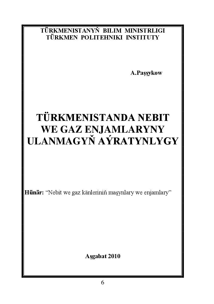 TÜRKMENISTANDA NEBIT WE GAZ ENJAMLARYNY ULANMAGYŇ AÝRATYNLYGY