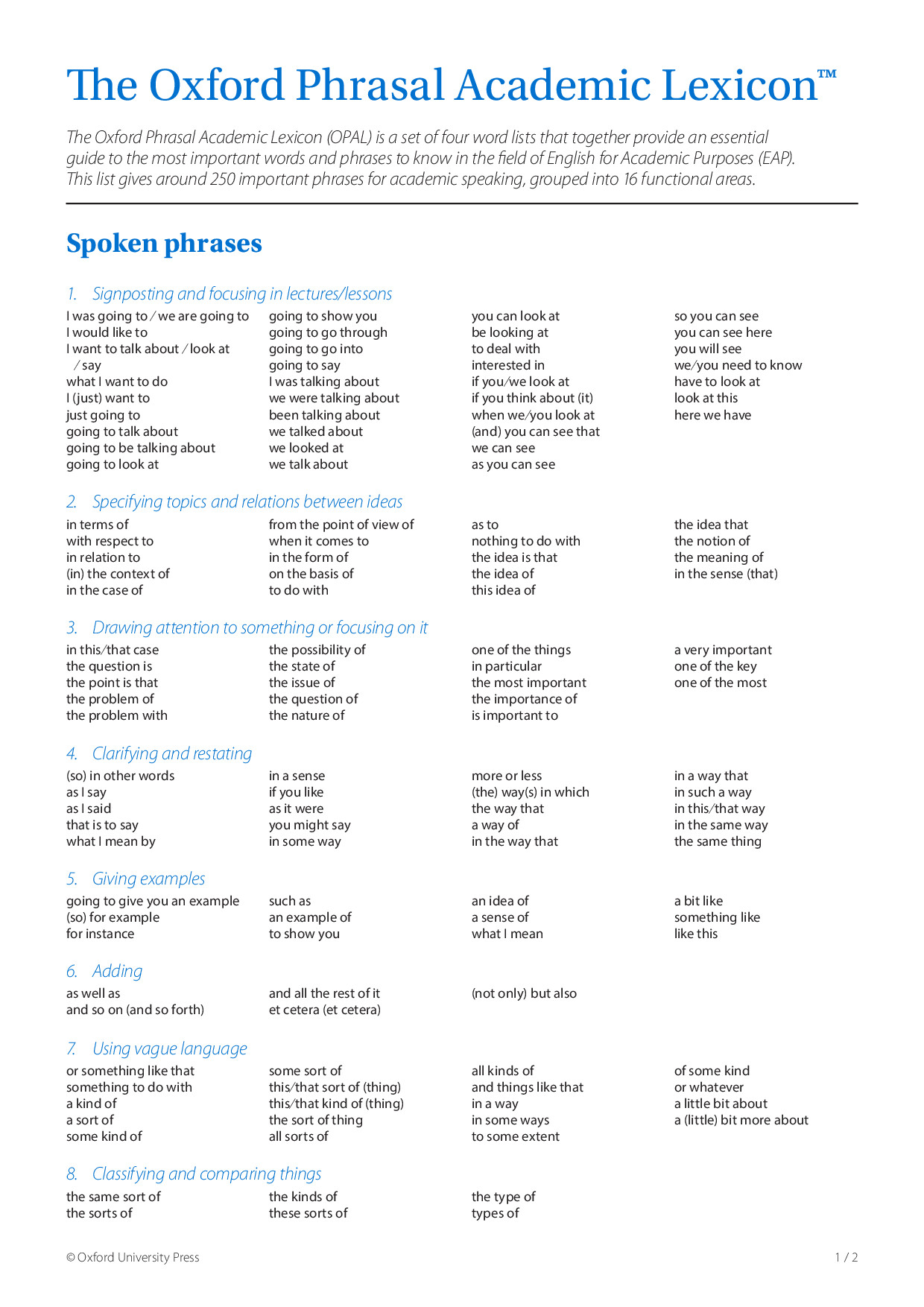 OPAL SPOKEN PHRASES