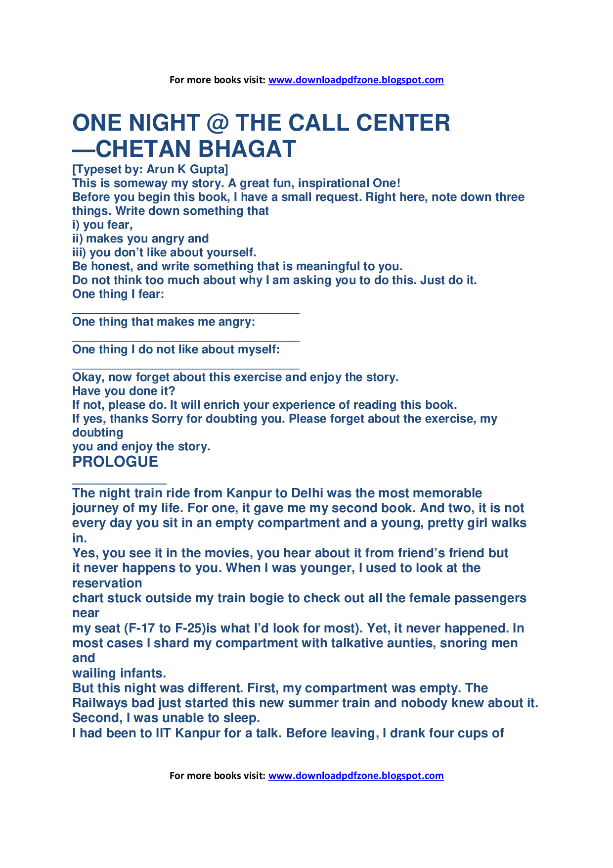 ONE NIGHT AT CALL CENTER BY CHETAN BHAGAT