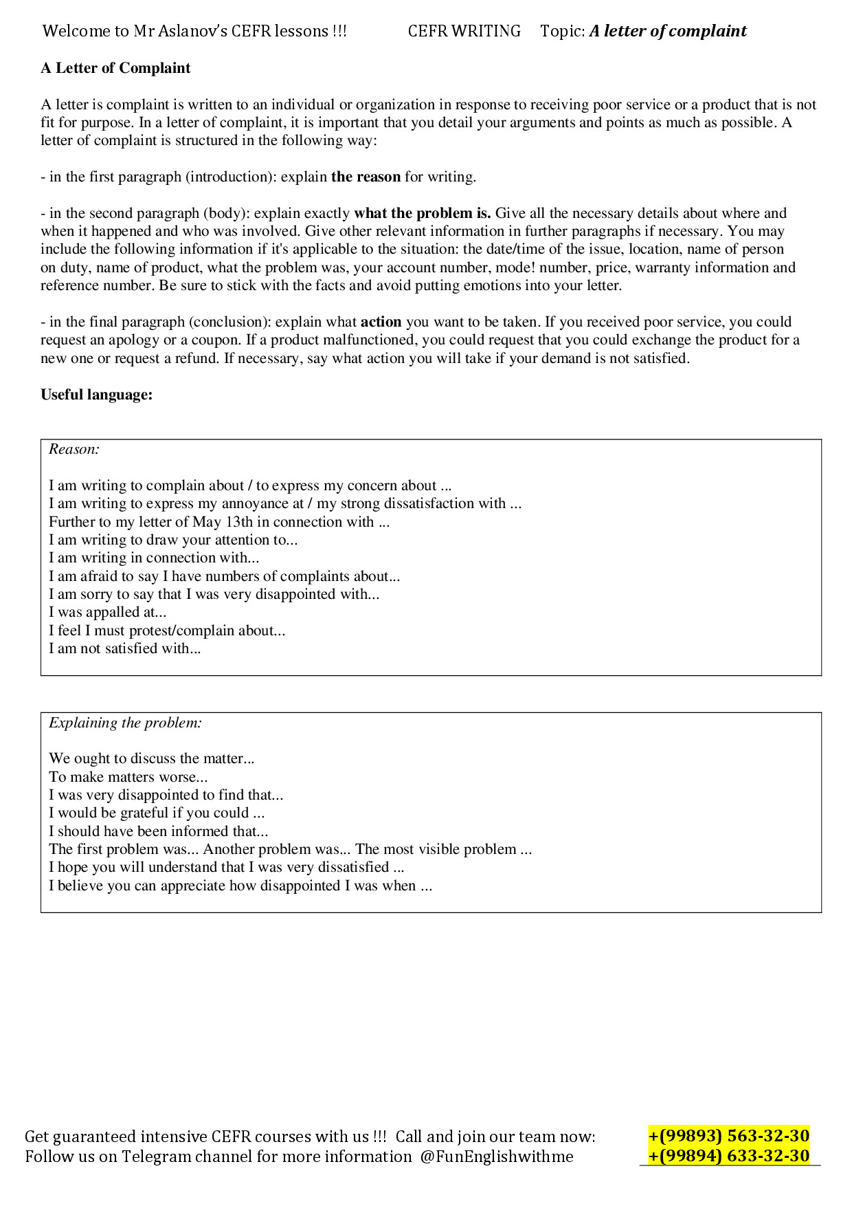 A LETTER OF COMPLAINT
