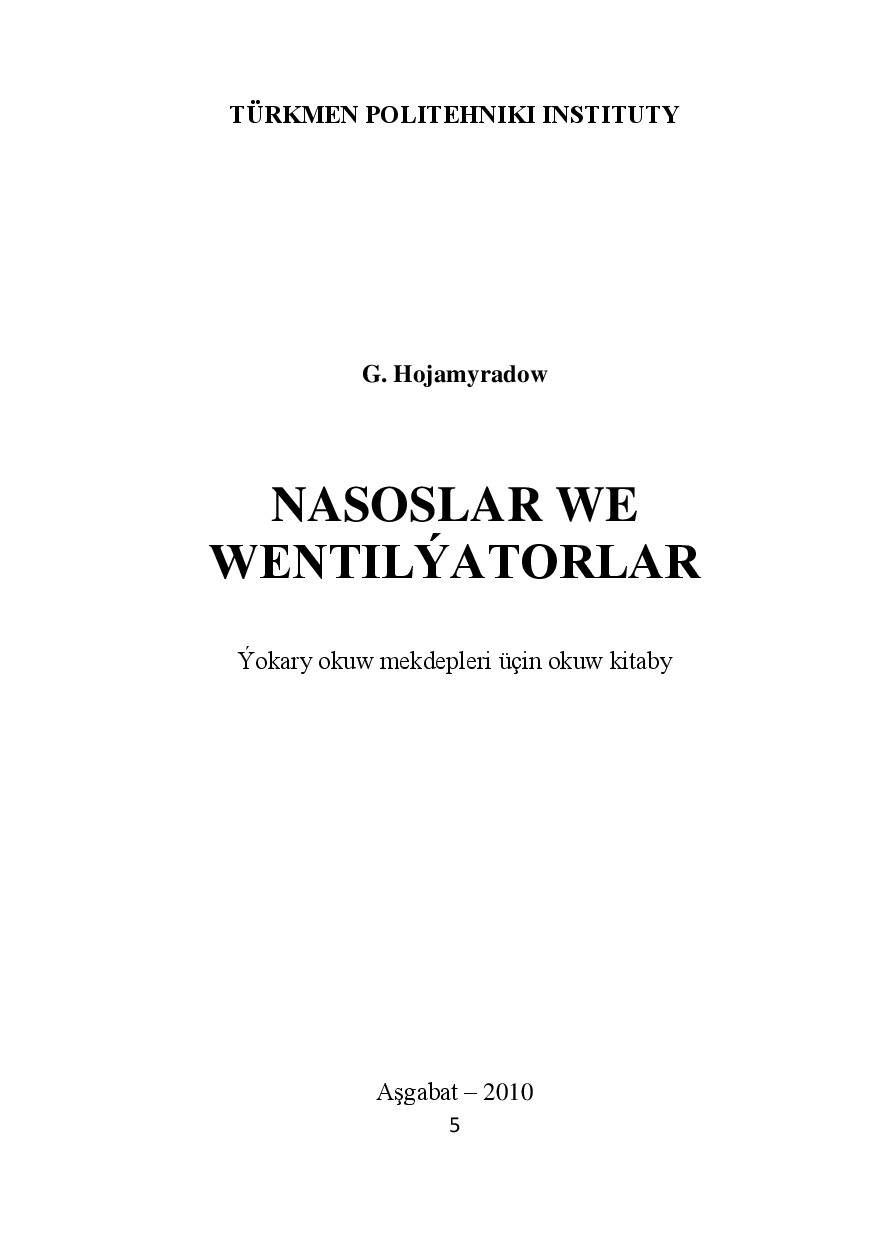 NASOSLAR WE WENTILÝATORLAR