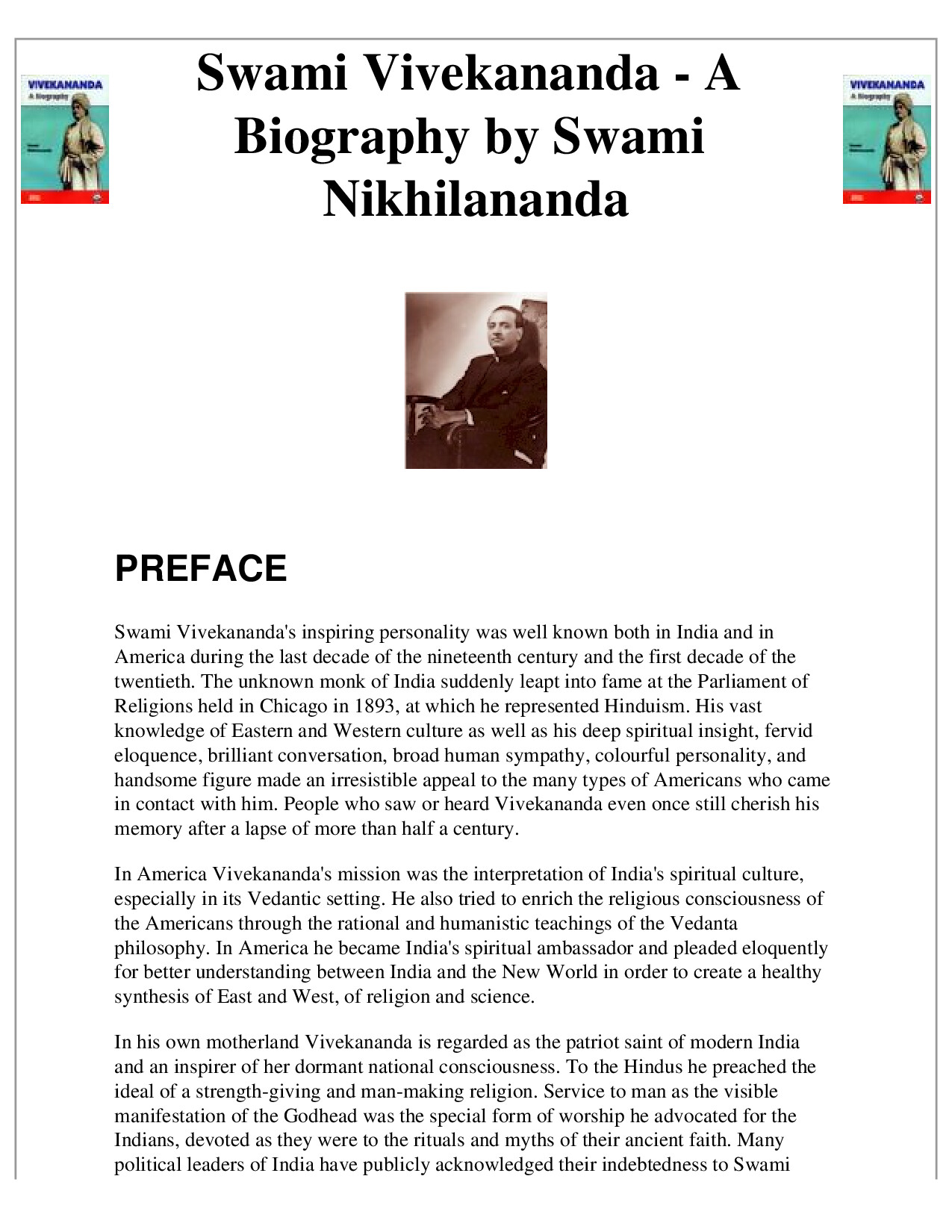 BIOGRAPHY OF SWAMI VIVEKANANDA
