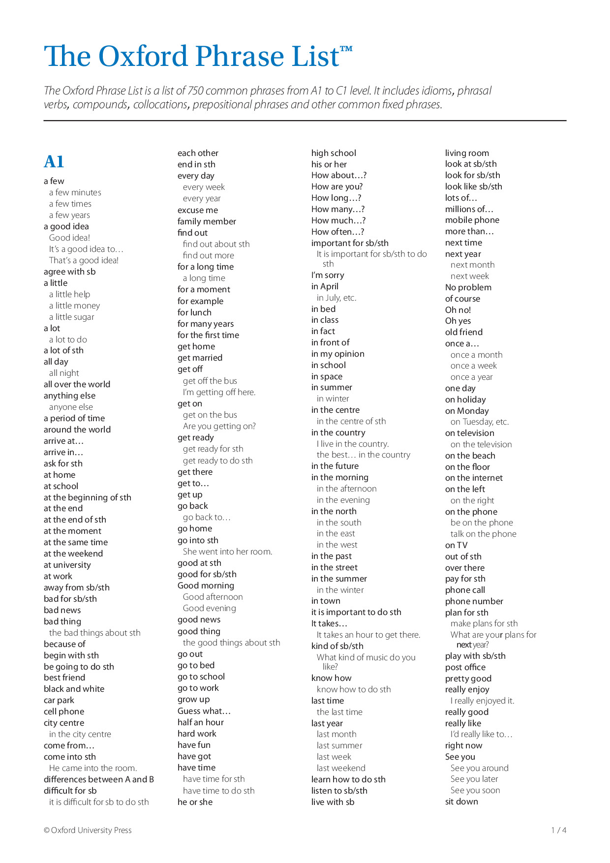 Oxford Phrase List