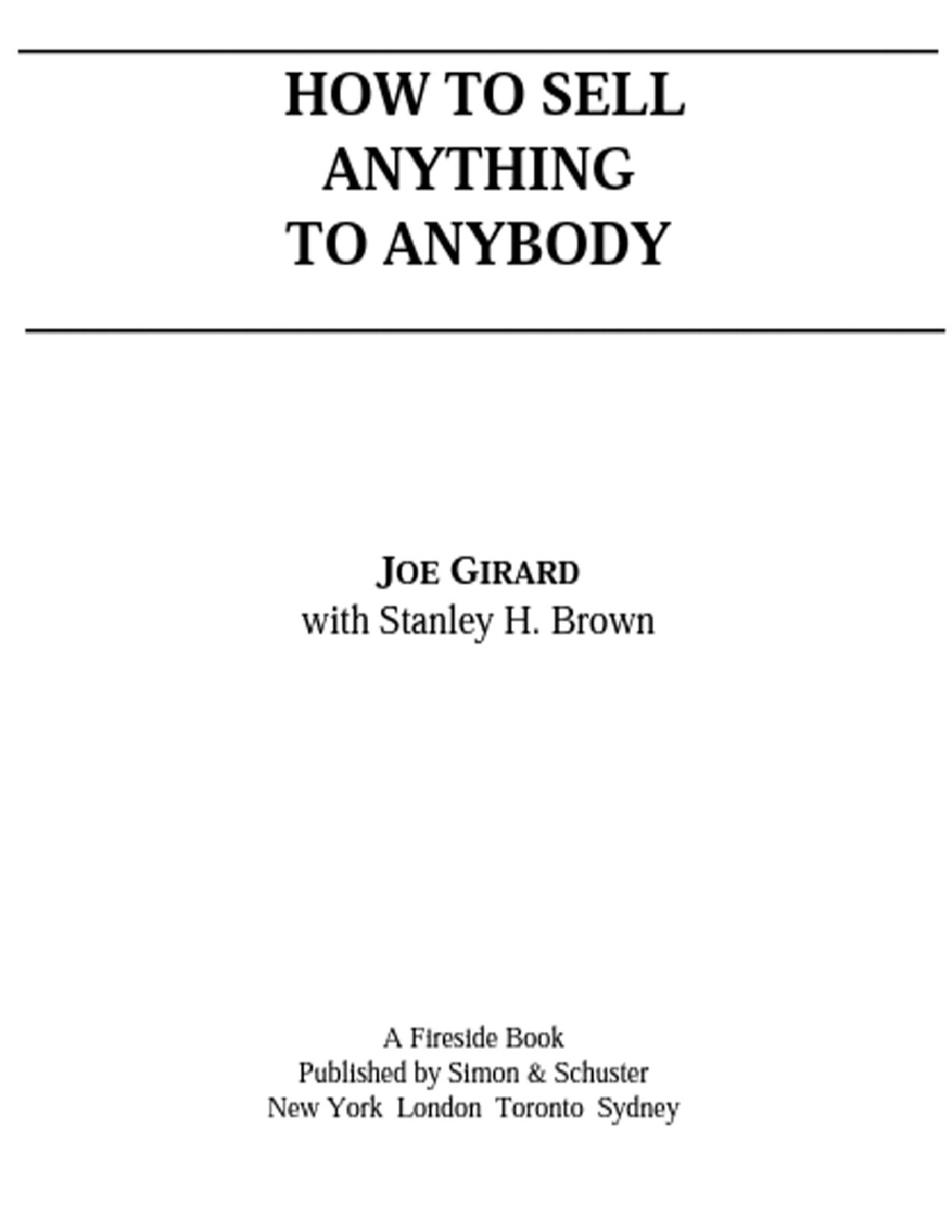 HOW TO SELL ANYTHING TO ANYBODY   JOE GIRARD