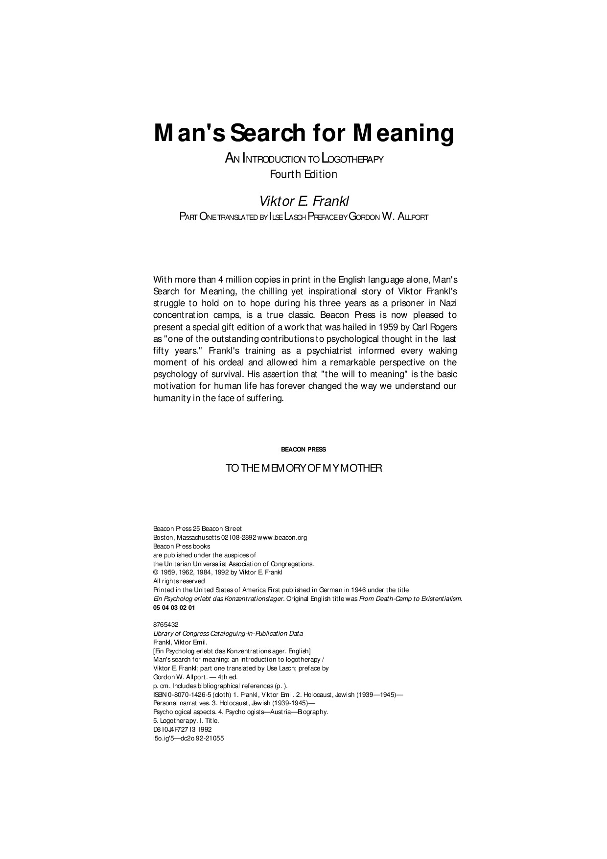 MANS SEARCH FOR MEANING