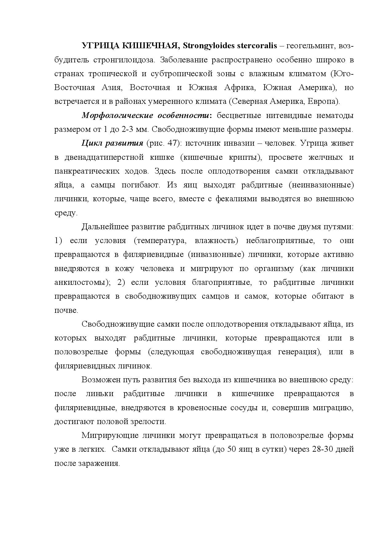 УГРИЦА КИШЕЧНАЯ (STRONGYLOIDES STERCORALIS)