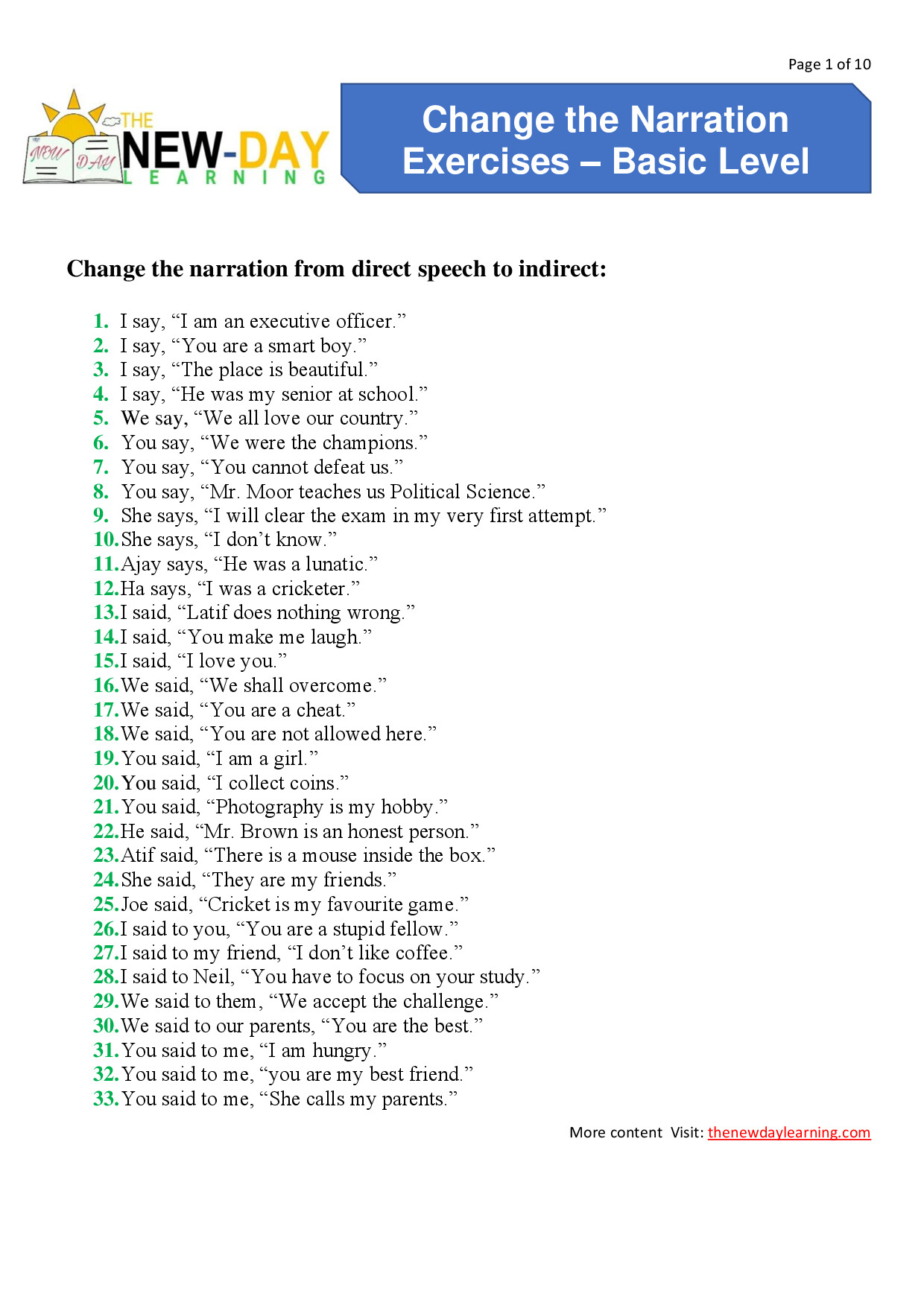 100+ NARRATION EXERCISES