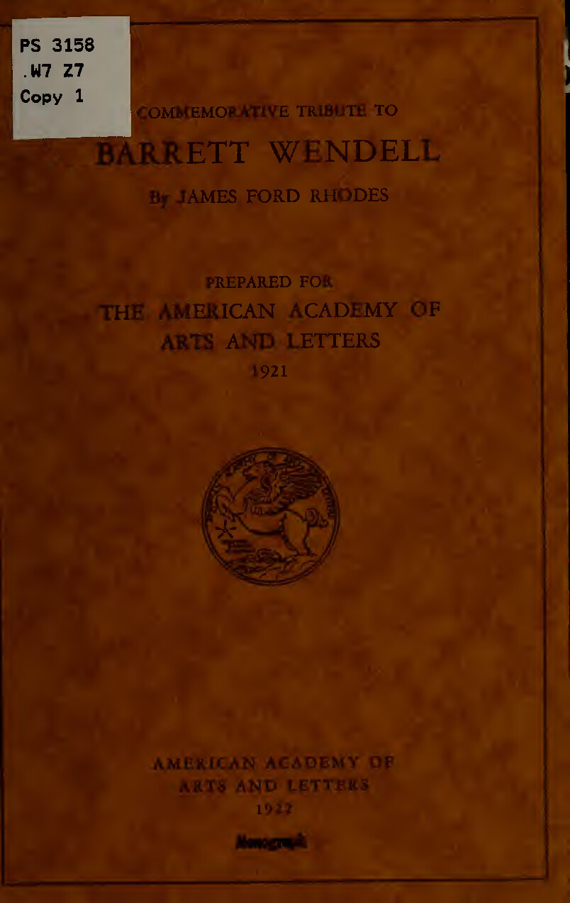 Commemorative Tribute To Barret   Rhodes  James Ford  1848 1927
