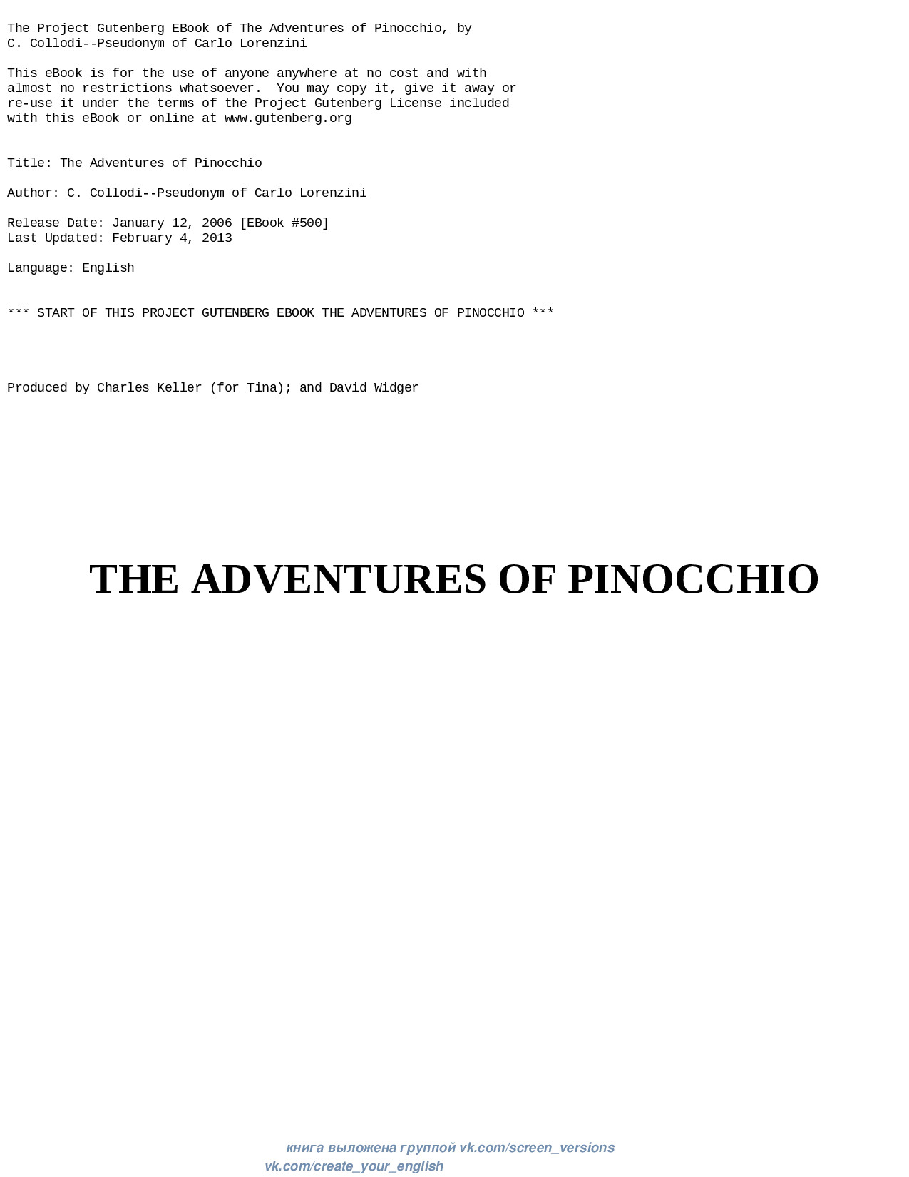 ADVENTURES OF PINOCCHIO