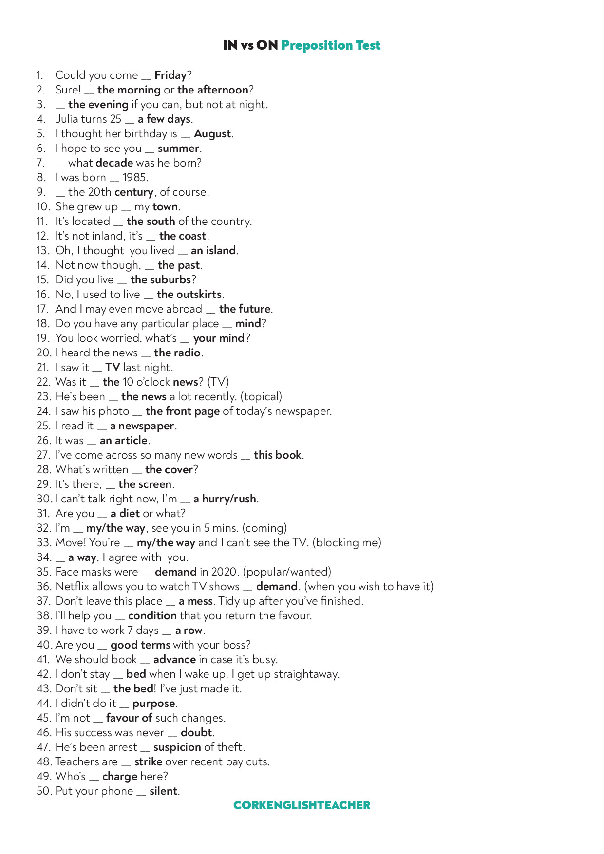 IN OR ON PREPOSITIONS