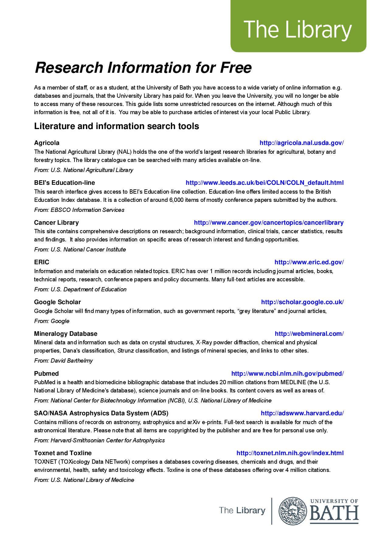FREE RESEARCH INFORMATION GUIDE