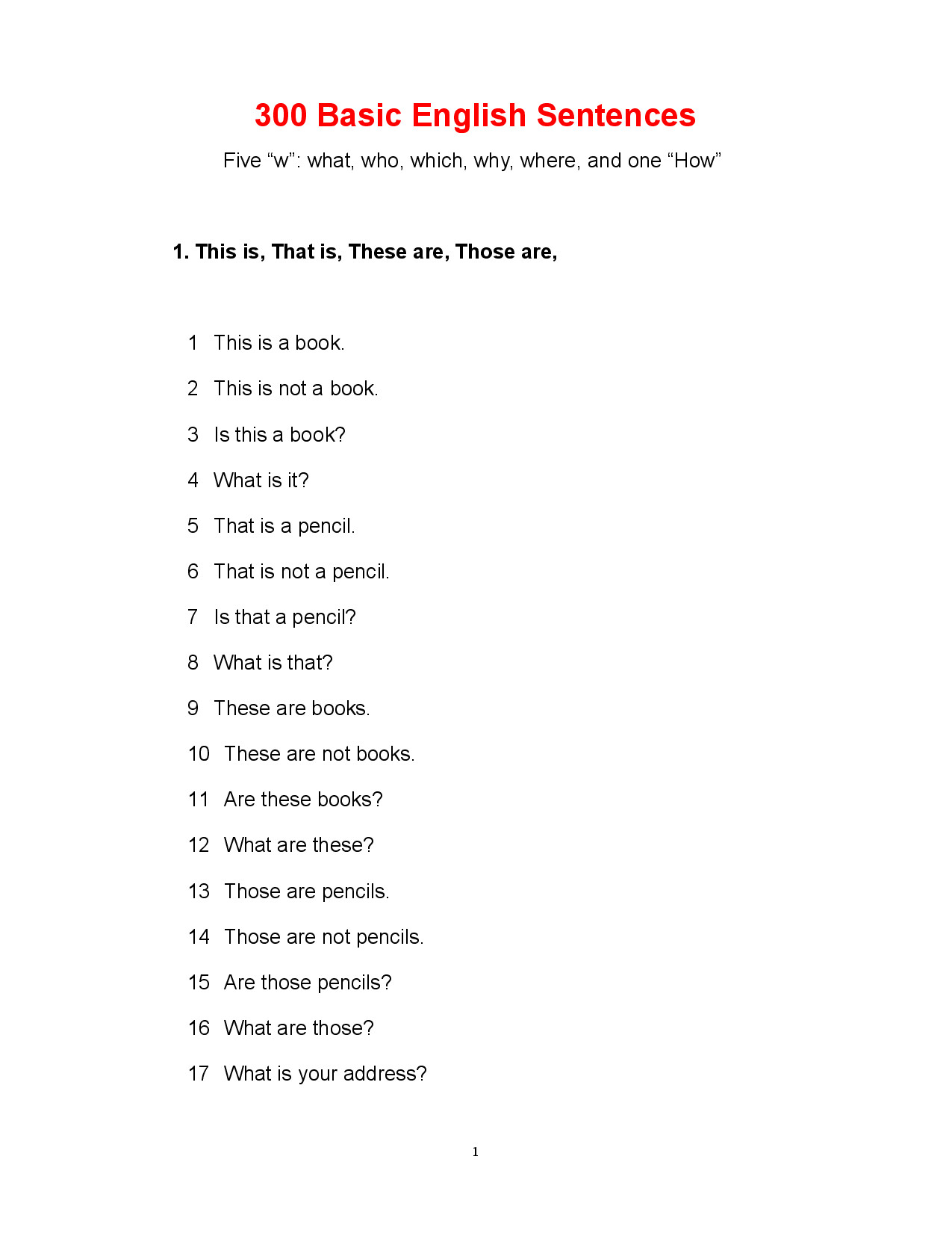 300 BASIC ENGLISH SENTENCE