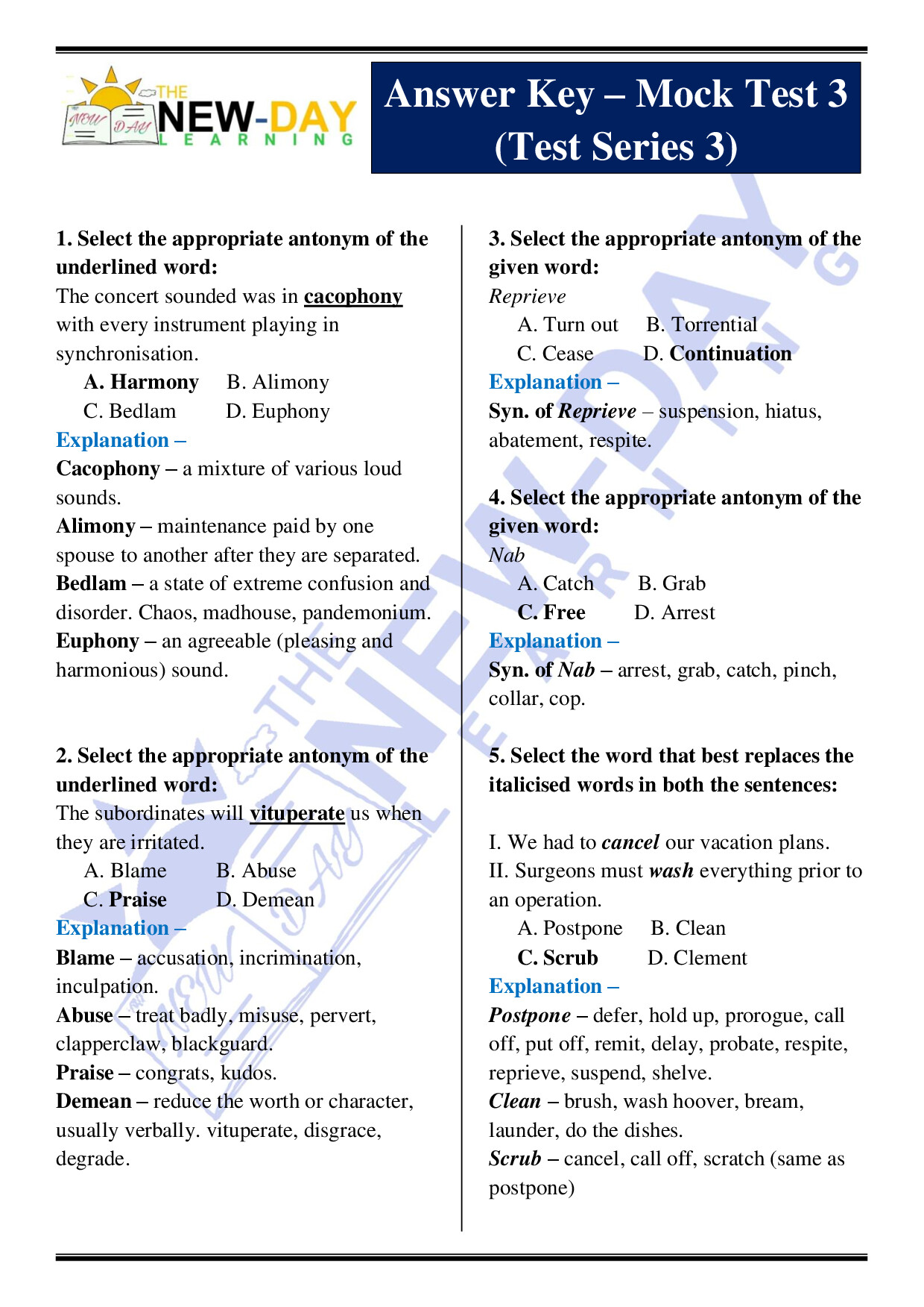 MOCK 3 (SERIES 3) ANSWER KEY