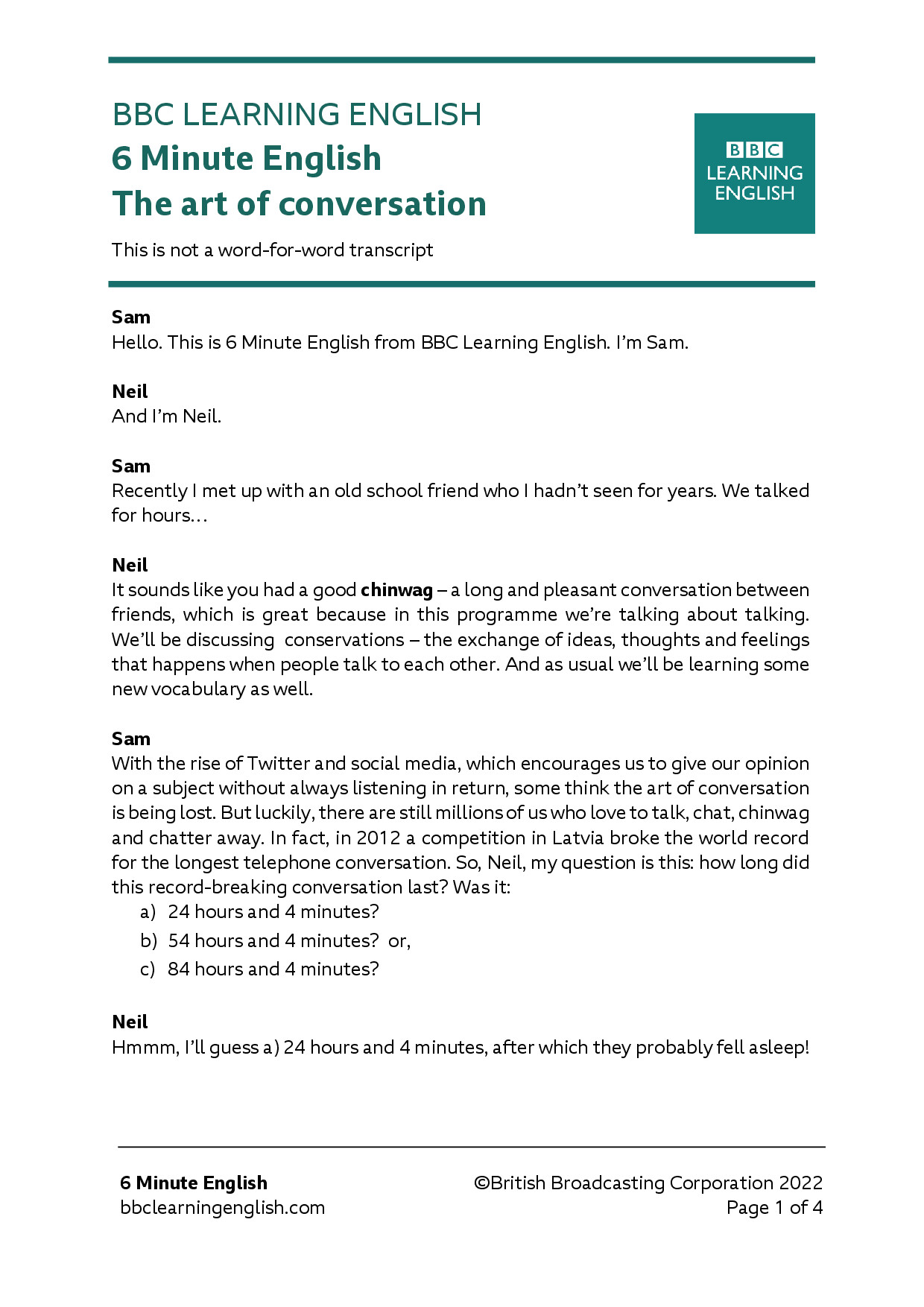 THE ART OF CONVERSATION