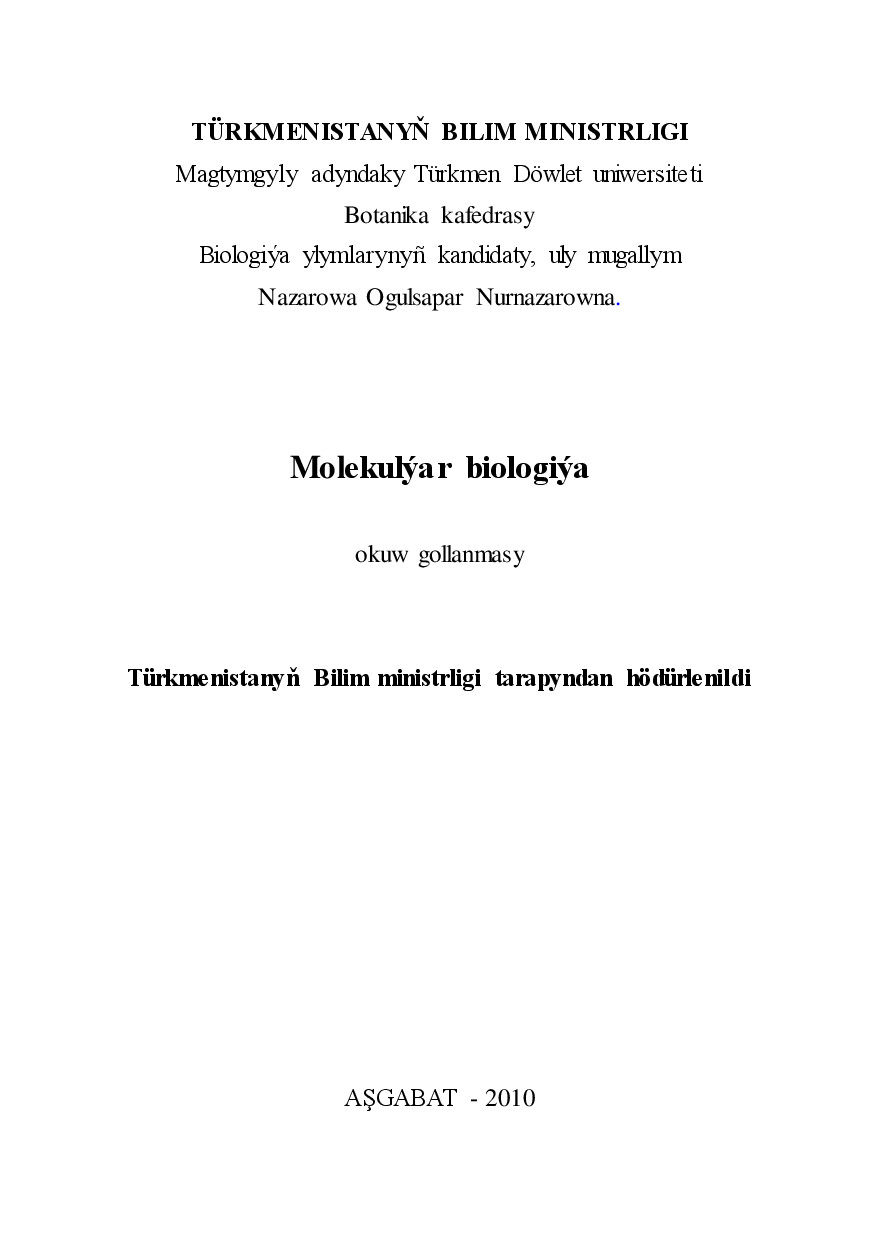 MOLEKULÝAR BIOLOGIÝA