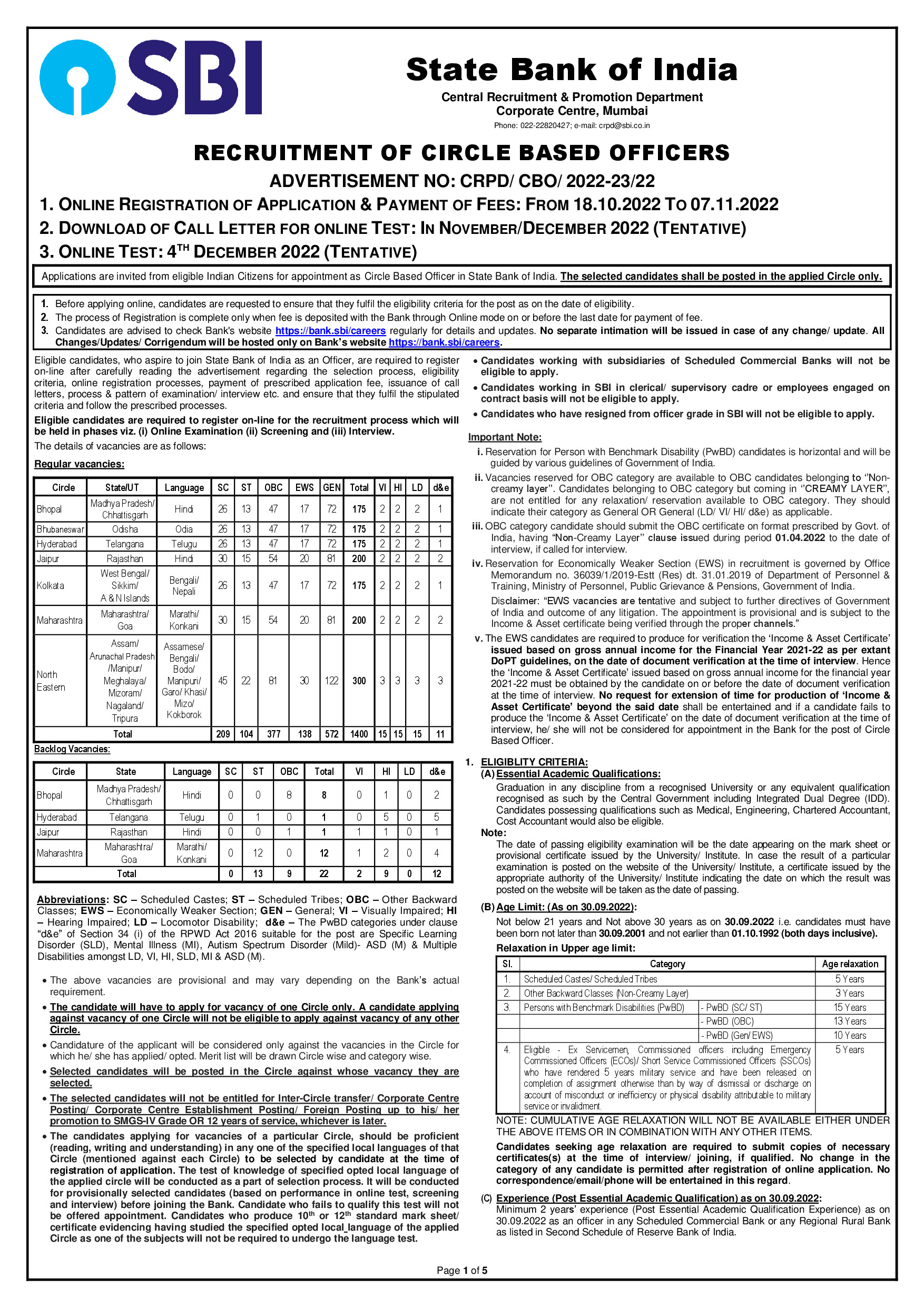 SBI CBO 2022 NOTIFICATION PDF