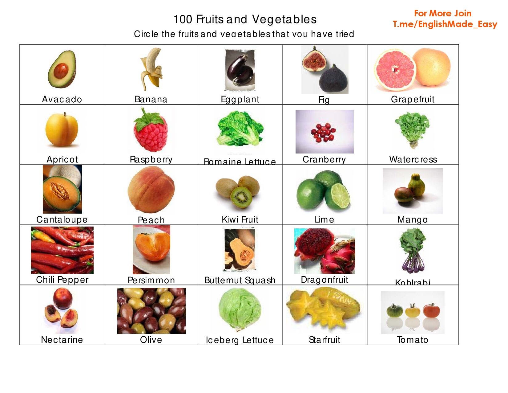 100 FRUITS AND VEGGIES