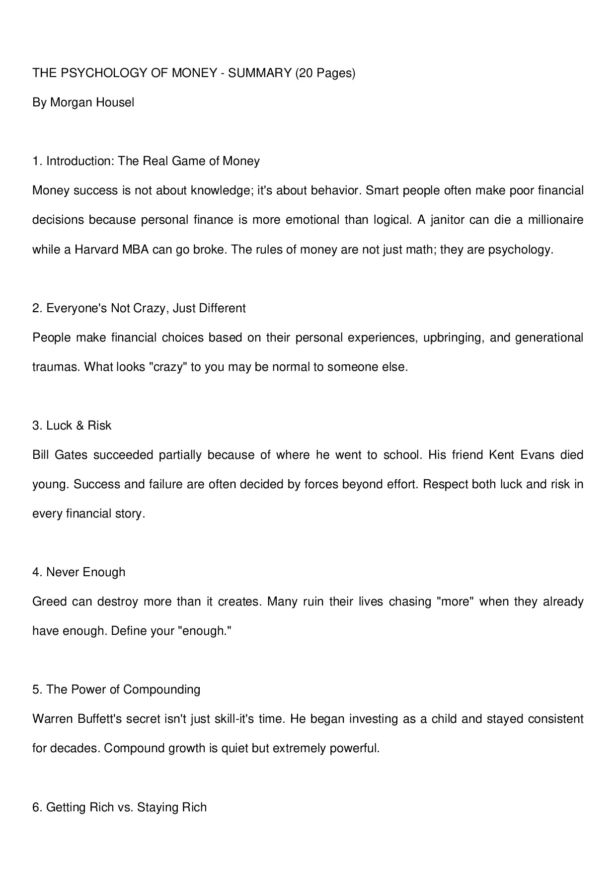 PSYCHOLOGY OF MONEY SUMMARY