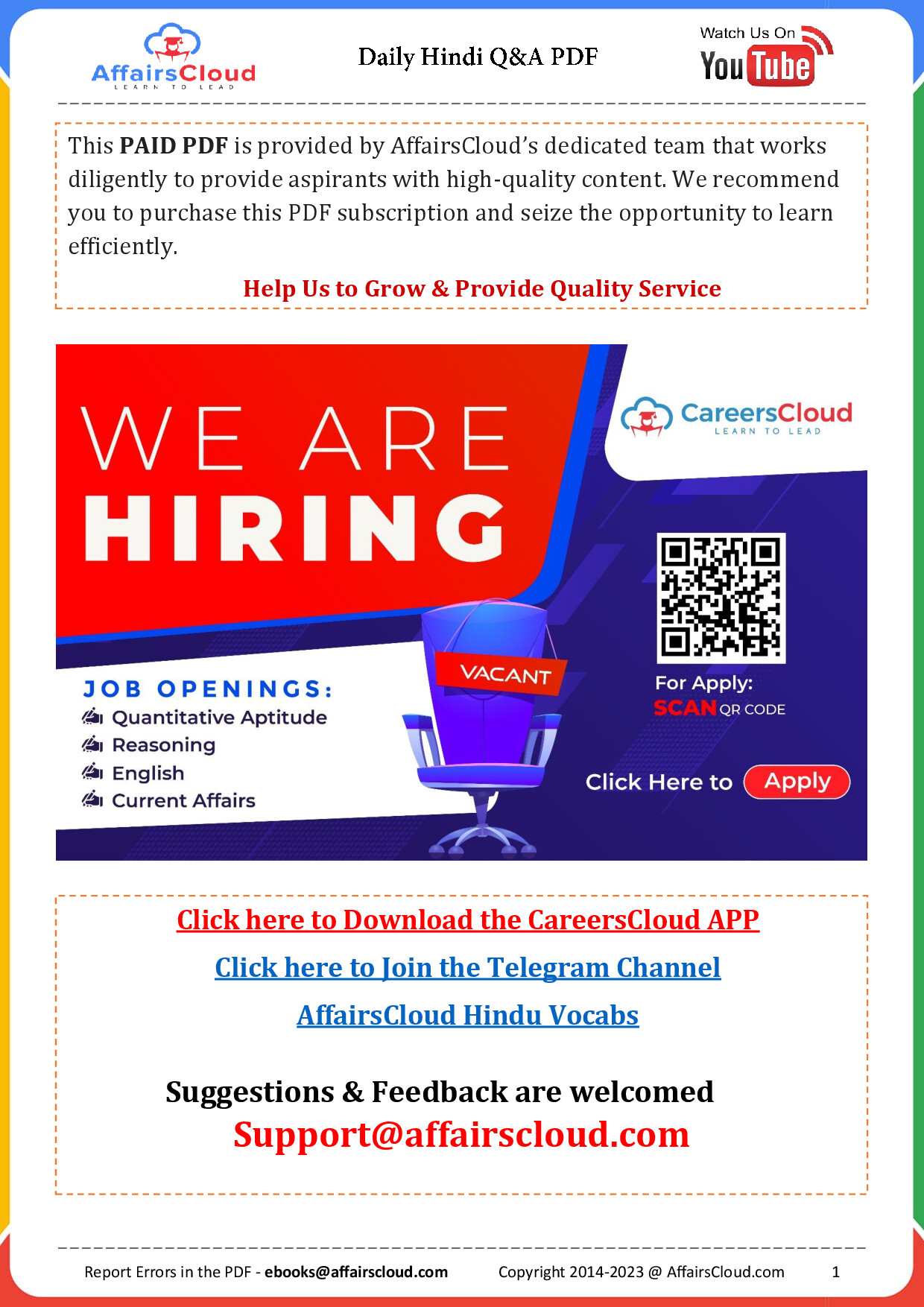 CURRENT AFFAIRS DECEMBER 6 2023 Q&A PDF IN HINDI BY AFFAIRSCLOUD