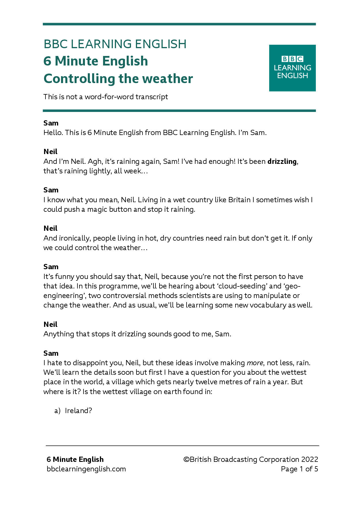 CONTROLLING THE WEATHER