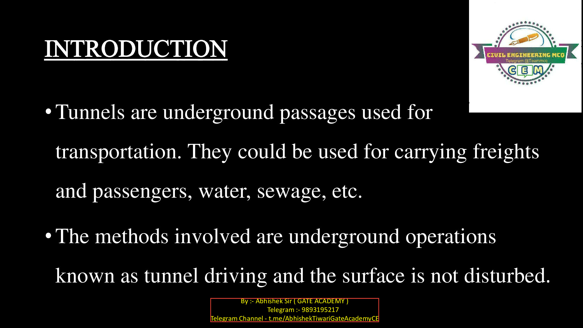 TUNNEL ENGG NOTES GA @TEAMMCQ