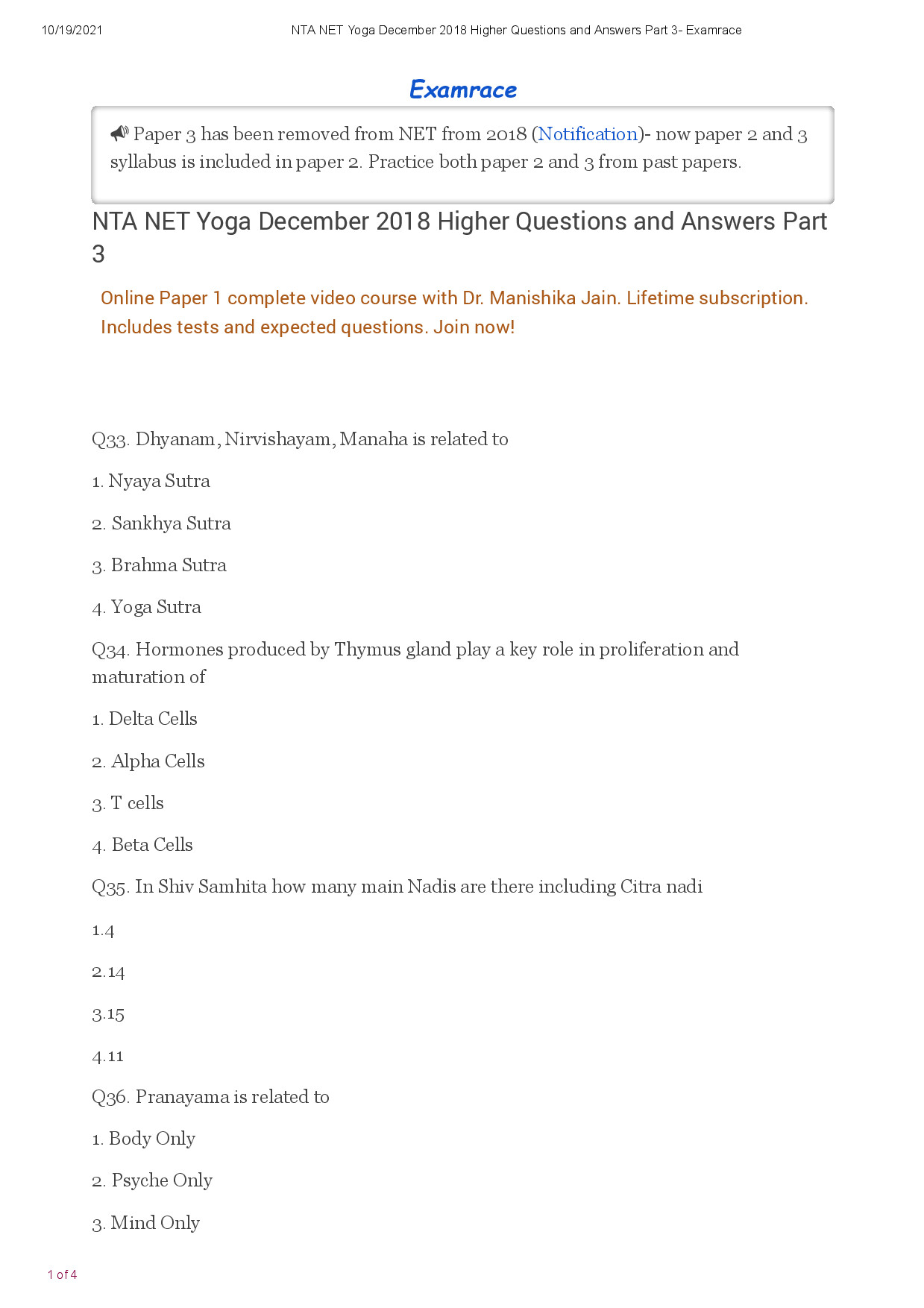 NTA NET YOGA DECEMBER 2018 PART 3