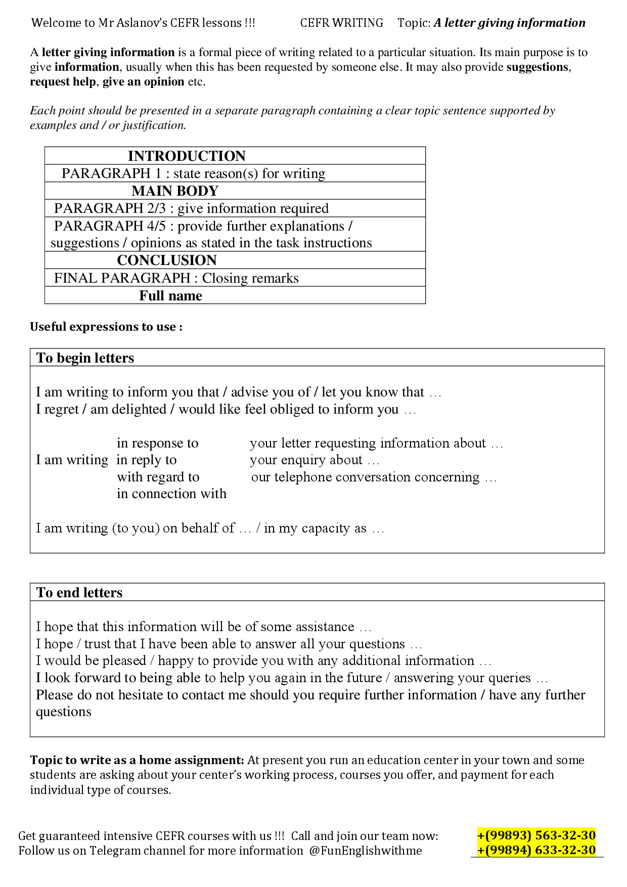 A LETTER GIVING INFORMATION