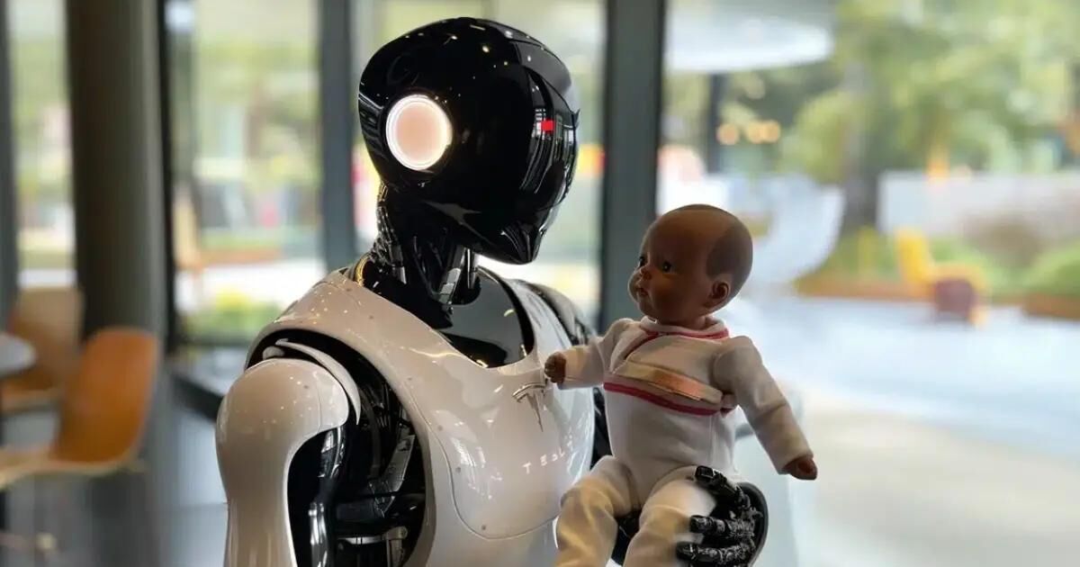 Robot "ene": Hytaýda göwresinde çaga götermäge ukyply Android bar