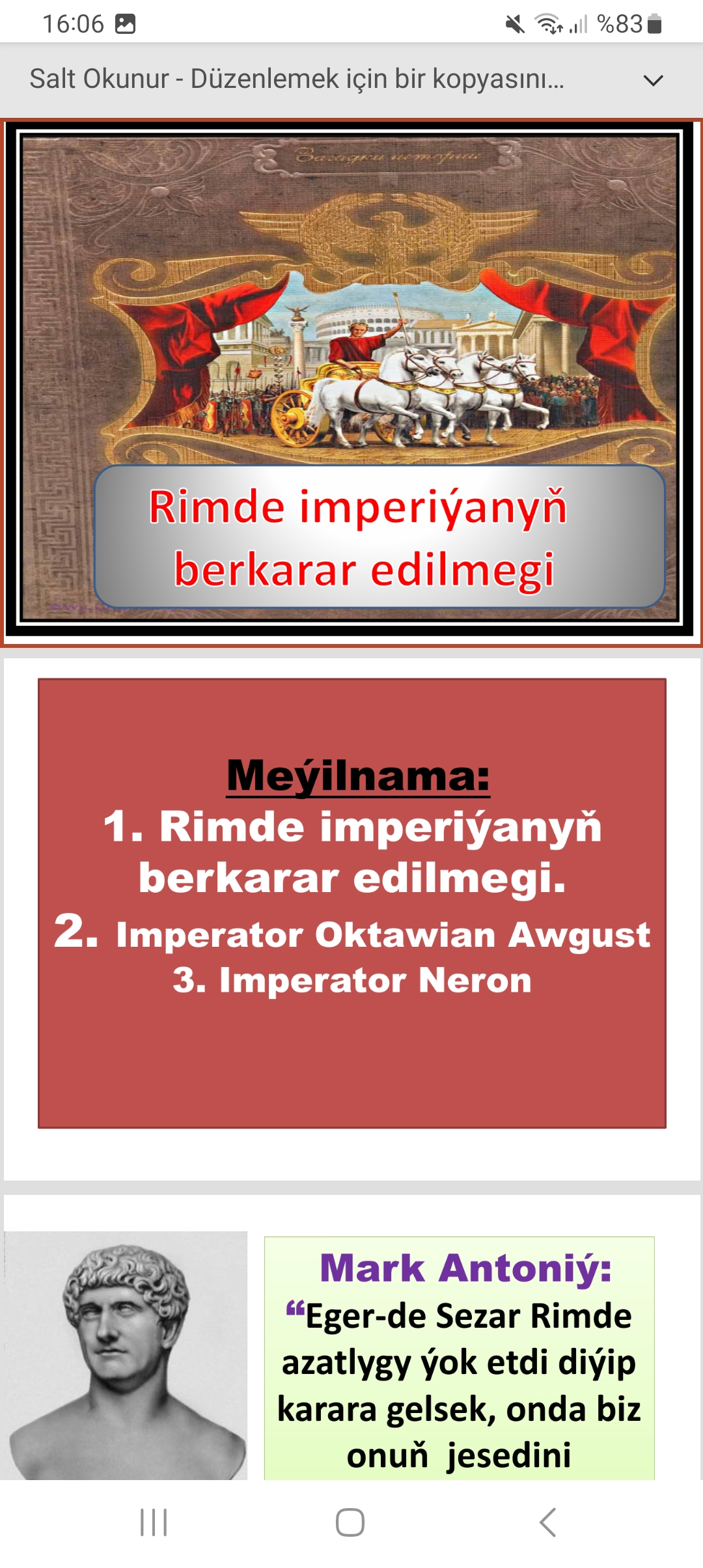 RIMDE IMPERIÝANYŇ BERKARAR EDILMEGI