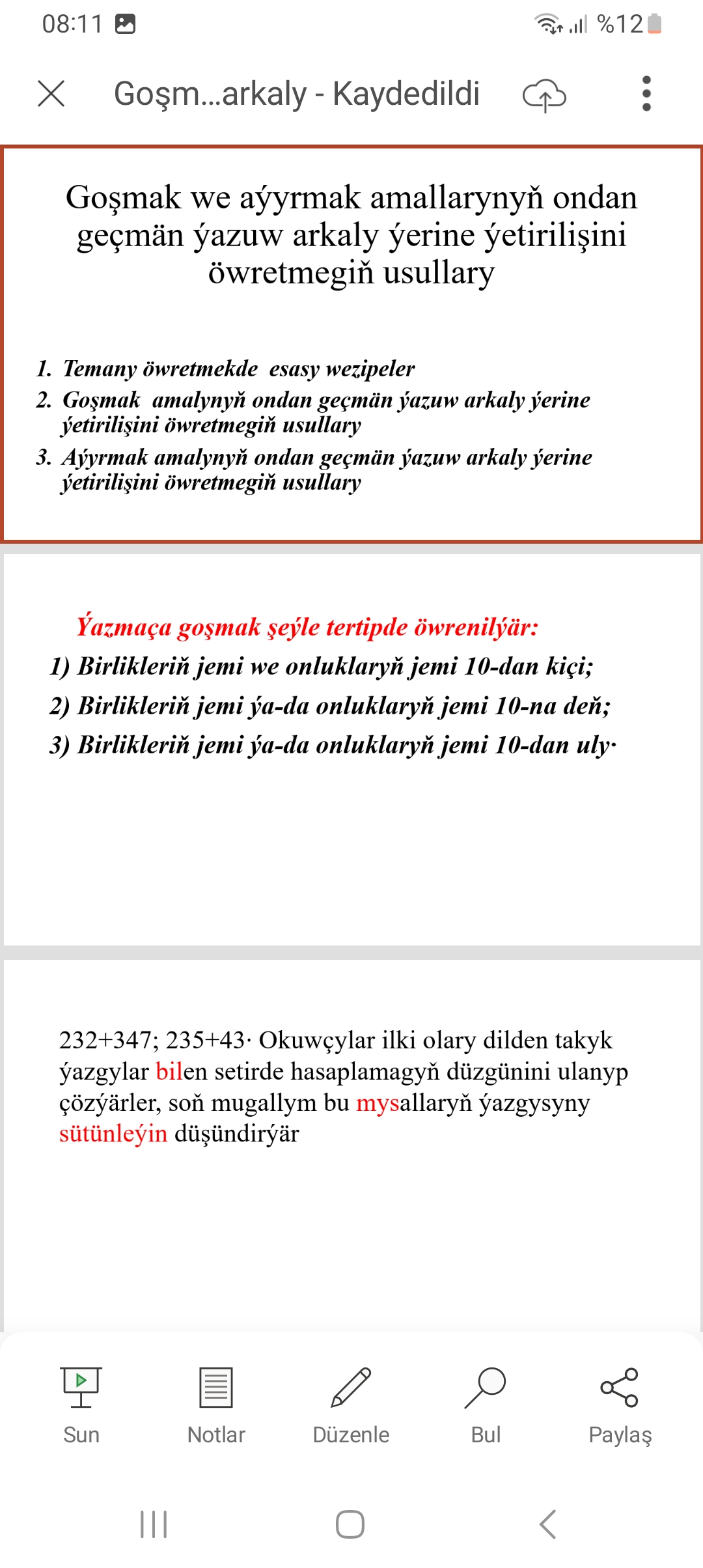 GOŞMAK WE AÝYRMAK AMALLARYNYŇ ONDAN GEÇMÄN ÝAZUW ARKALY